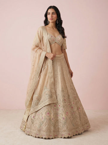 Cream Hand Embroidered Bridal Lehenga