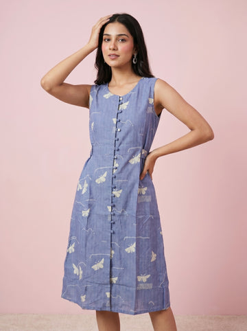 Sky Blue Printed One Piece Dress