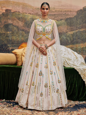 Blush Ivory Net Beaded Lehenga Set with Dupatta