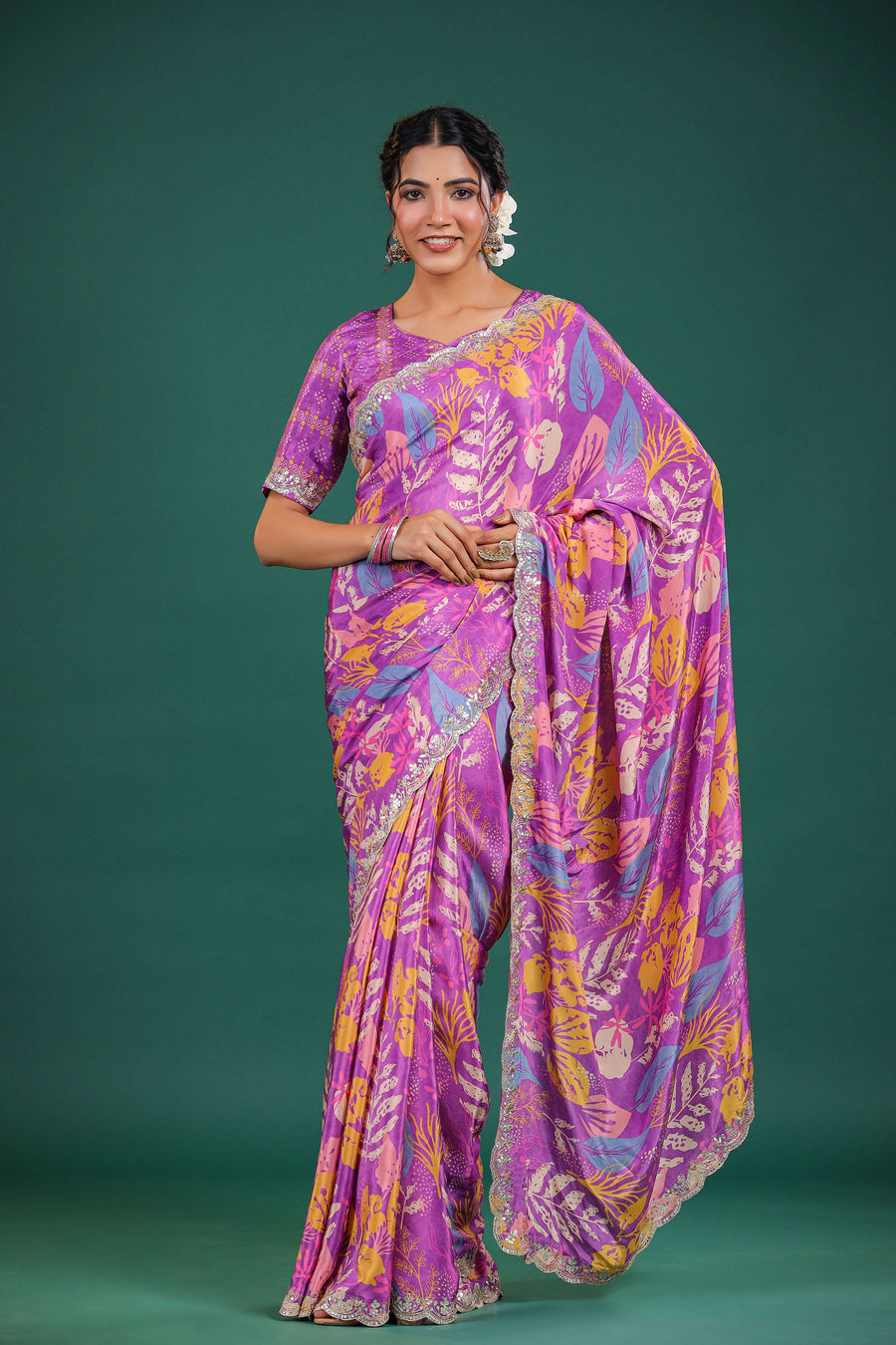 purple digital print saree