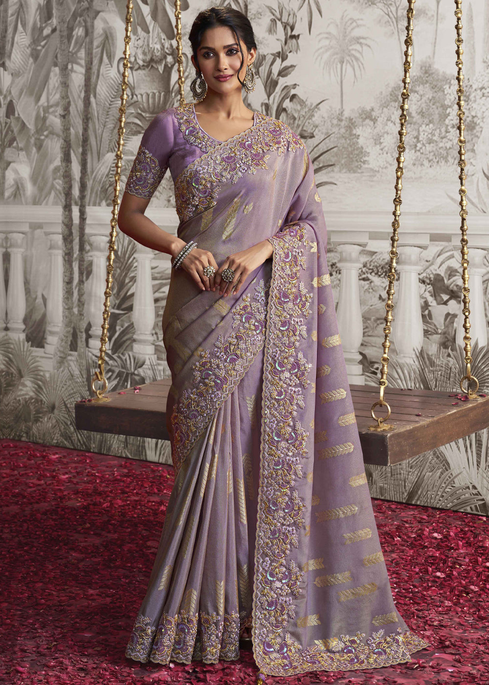 purple designer embroidered saree