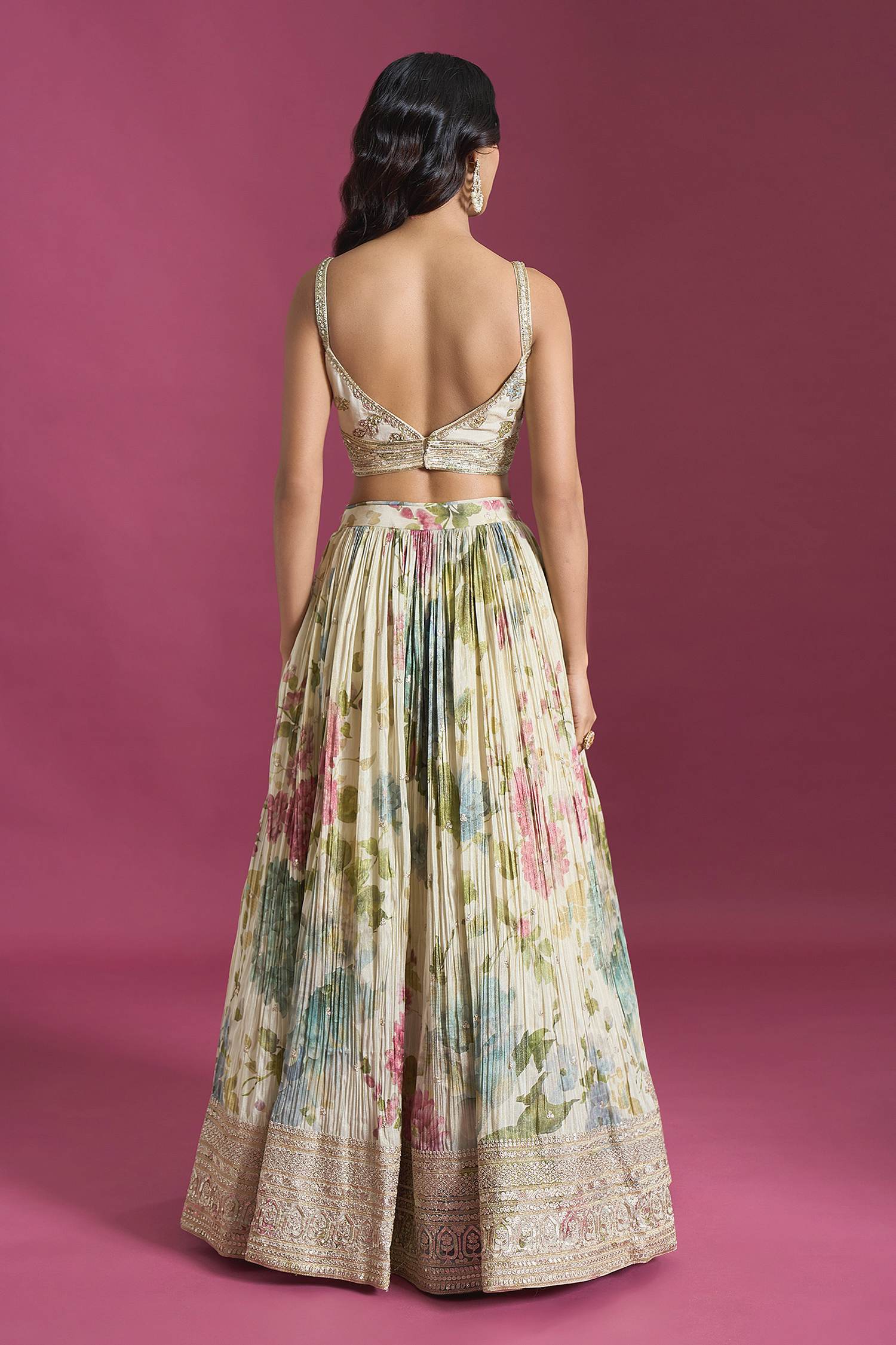 Off White Digital Print  Lehenga With Sweetheart neck Ready Blouse