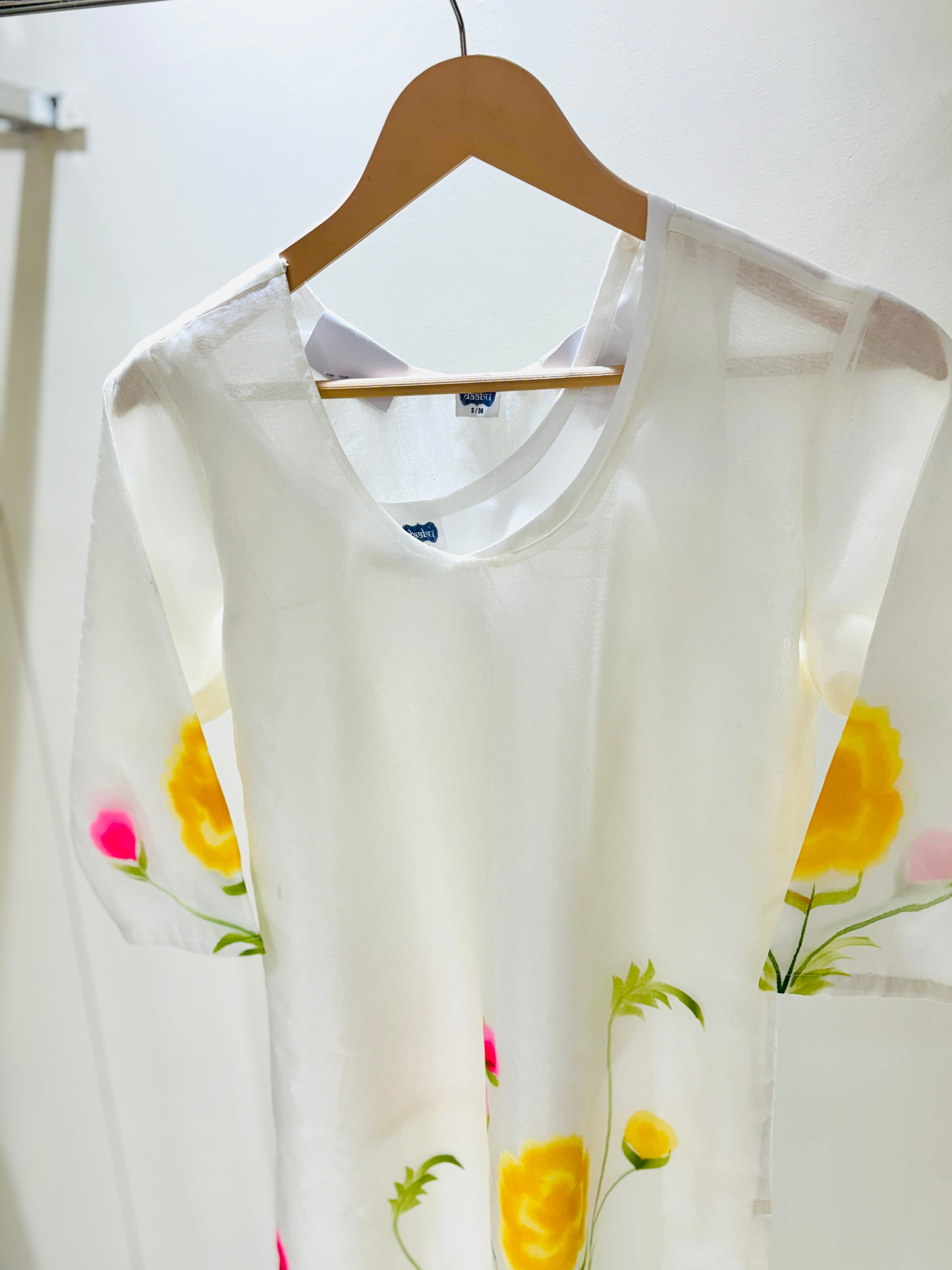 White Hand Painted Organza Kurti