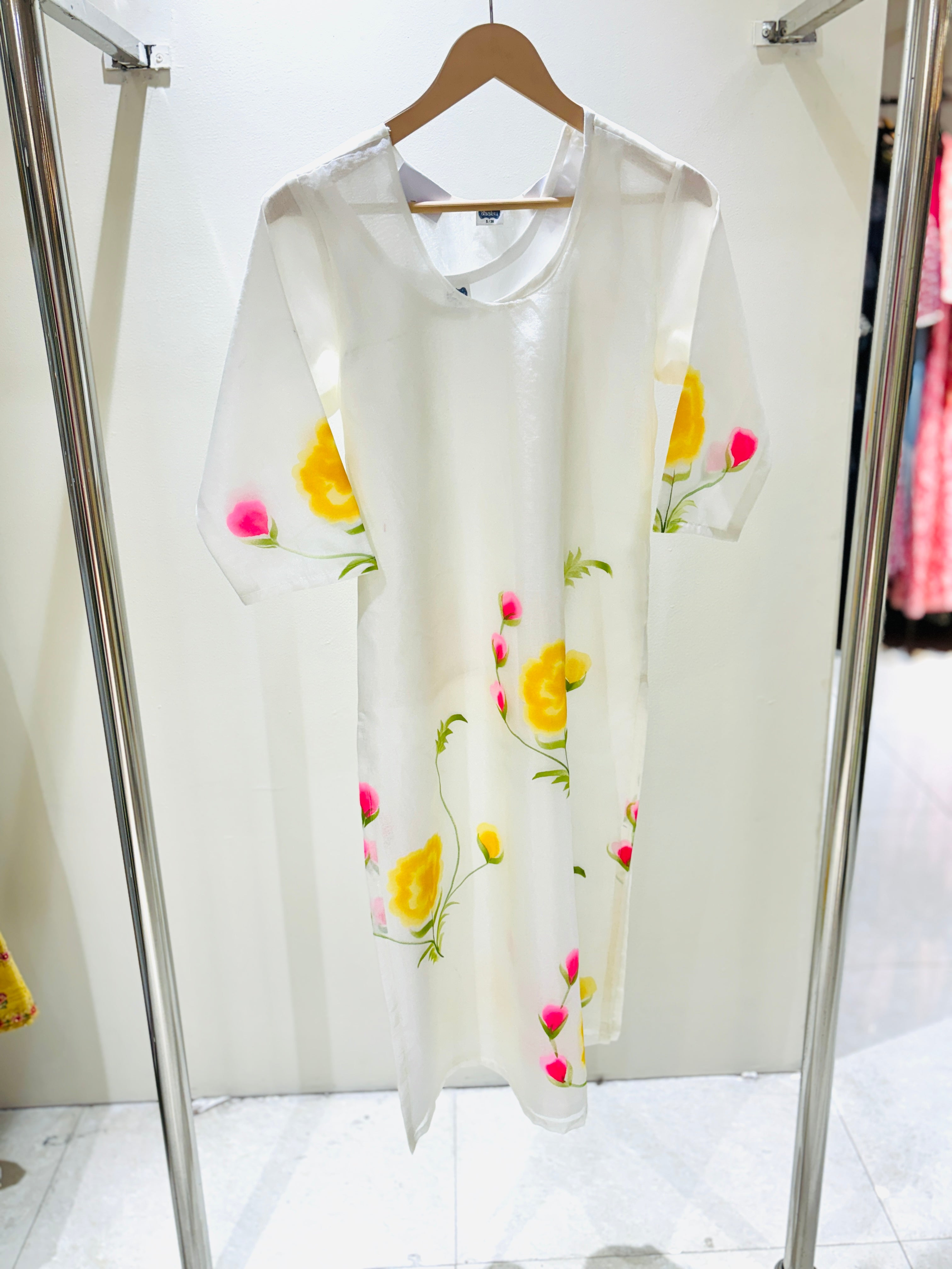 White Hand Painted Organza Kurti