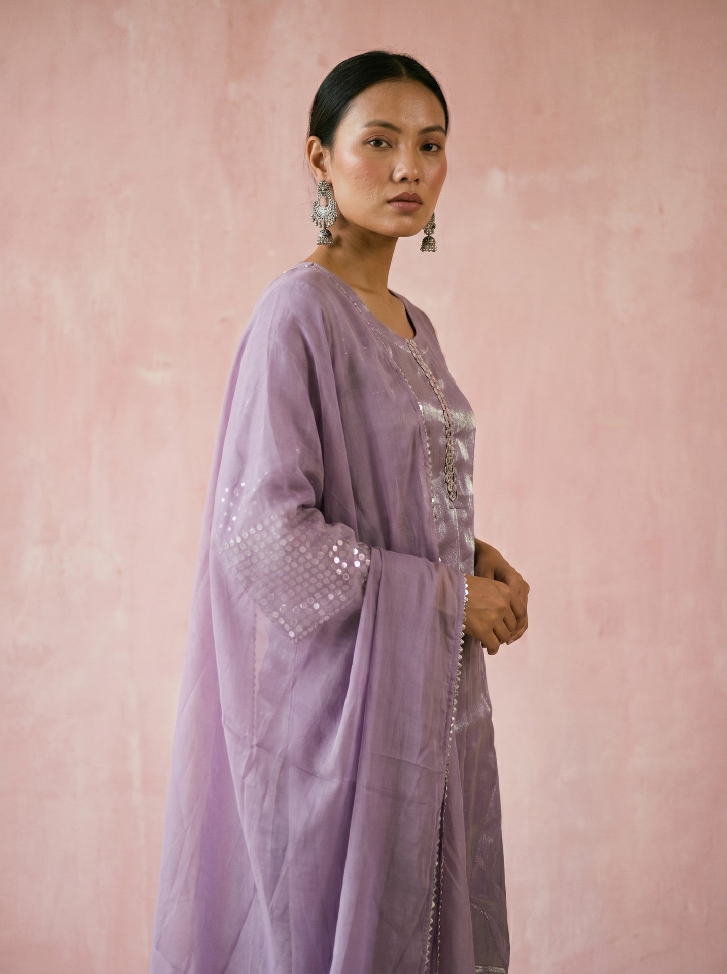 Purple Tissue Organza Suit Set With Dupatta