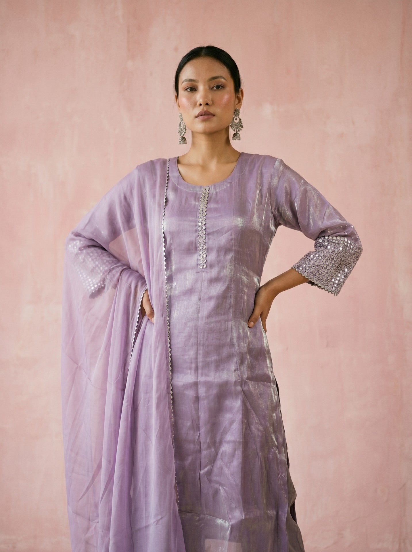 Purple Tissue Organza Suit Set With Dupatta