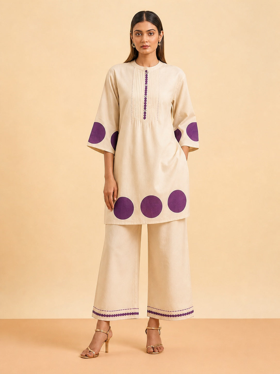 White & Purple Cotton Co-Ord Set