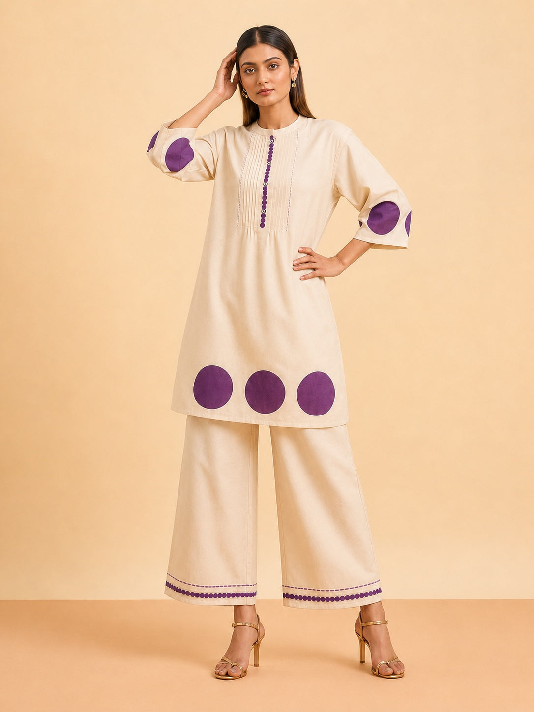 White & Purple Cotton Co-Ord Set
