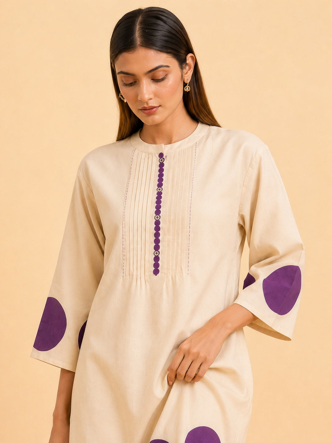 White & Purple Cotton Co-Ord Set