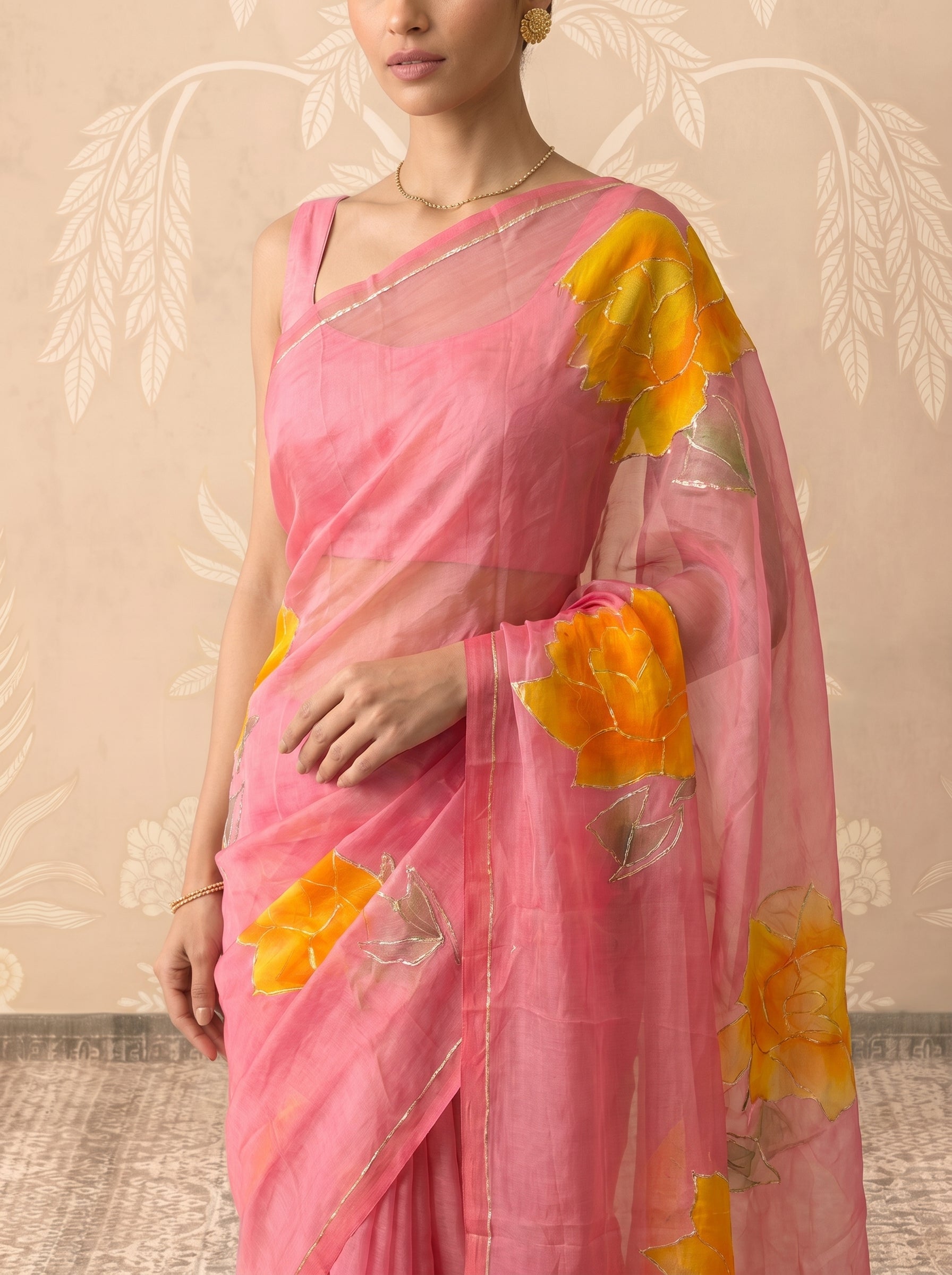 Light Pink Hand Painted Chiffon Saree