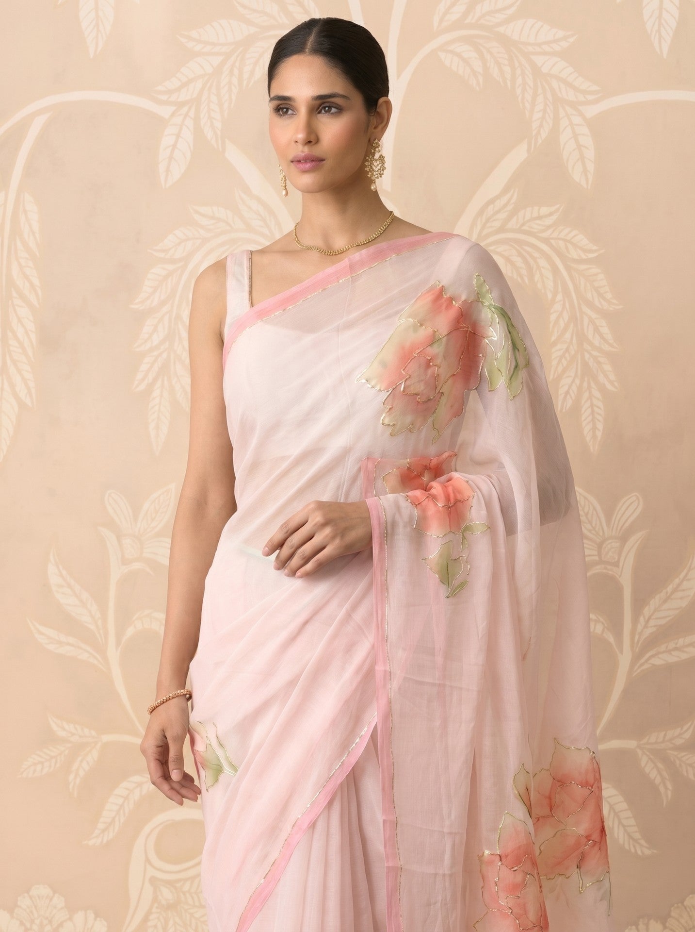 Baby Pink Hand Painted Chiffon Saree
