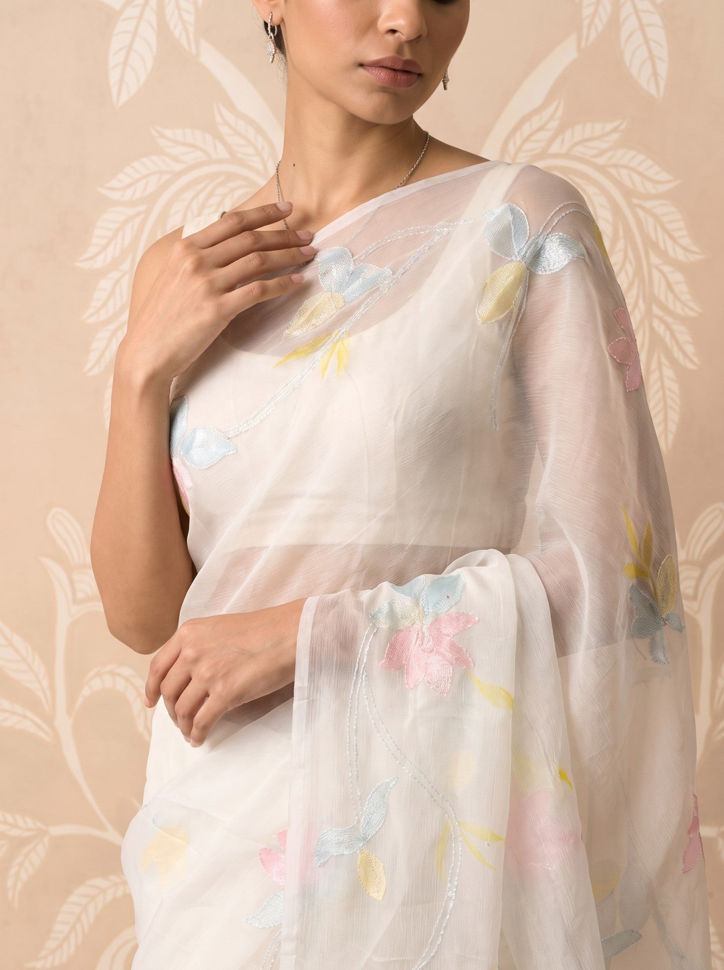 White Hand Painted Chiffon Saree
