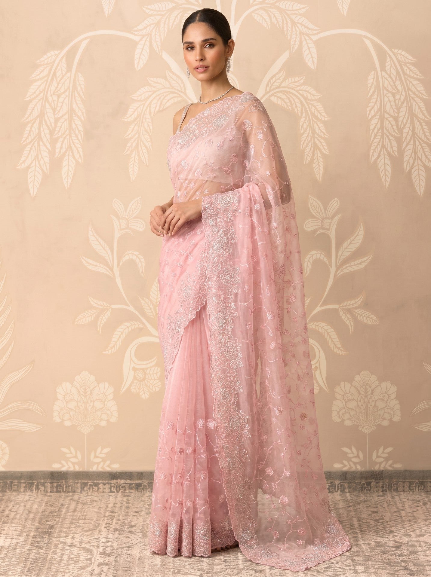 Baby Pink Organza Party Wear Saree