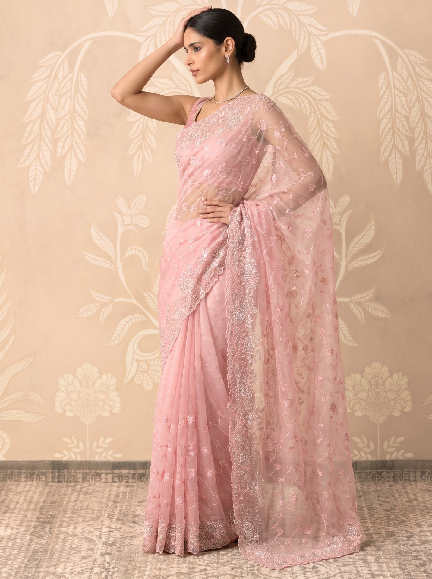 Baby Pink Organza Party Wear Saree