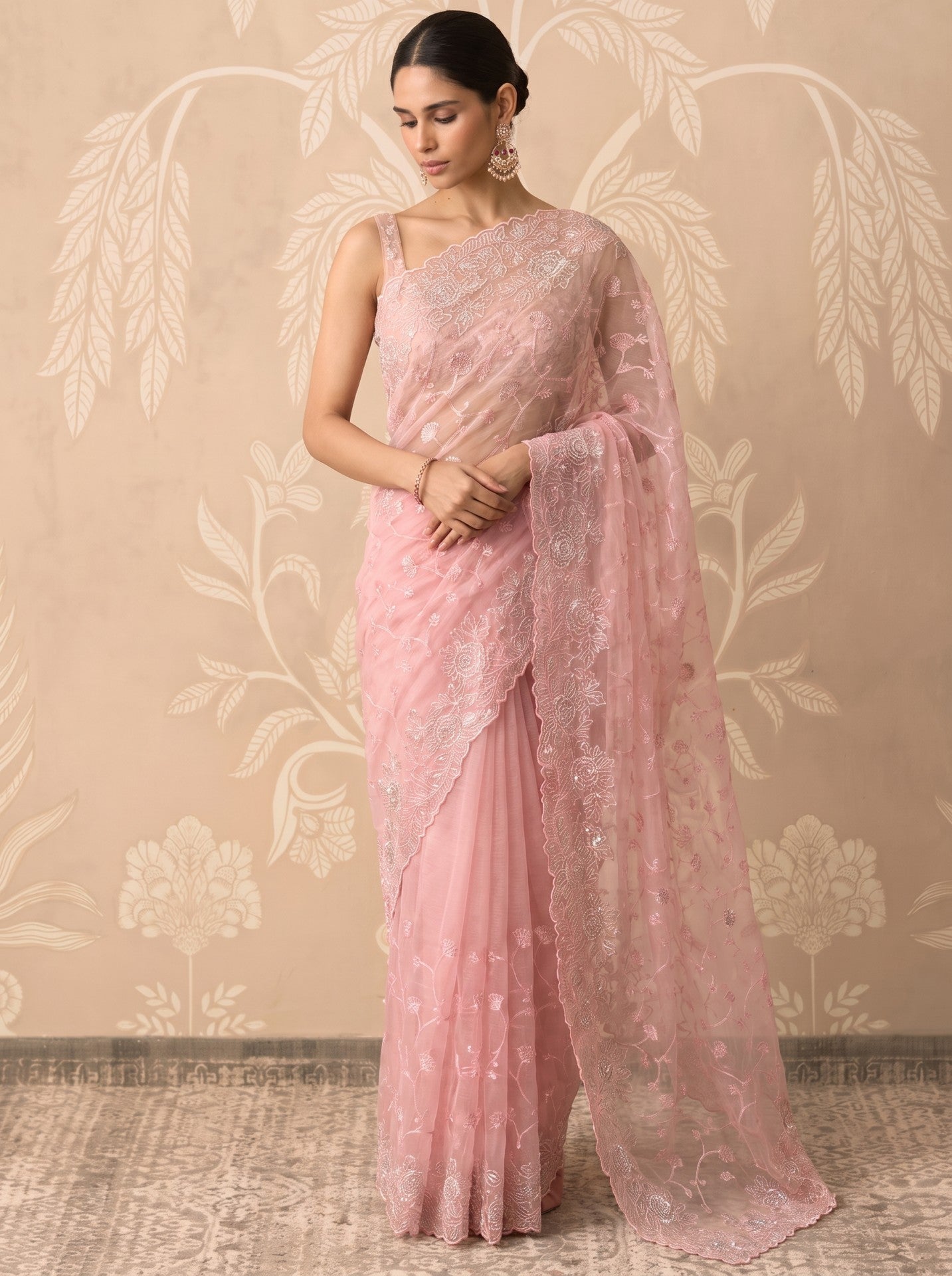Baby Pink Organza Party Wear Saree