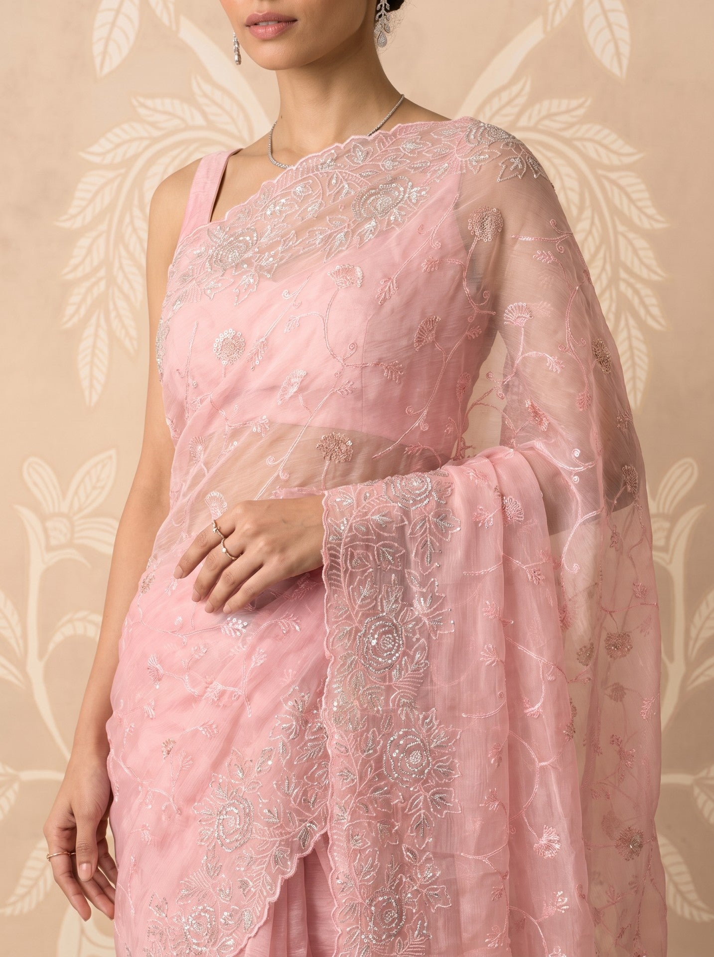 Baby Pink Organza Party Wear Saree
