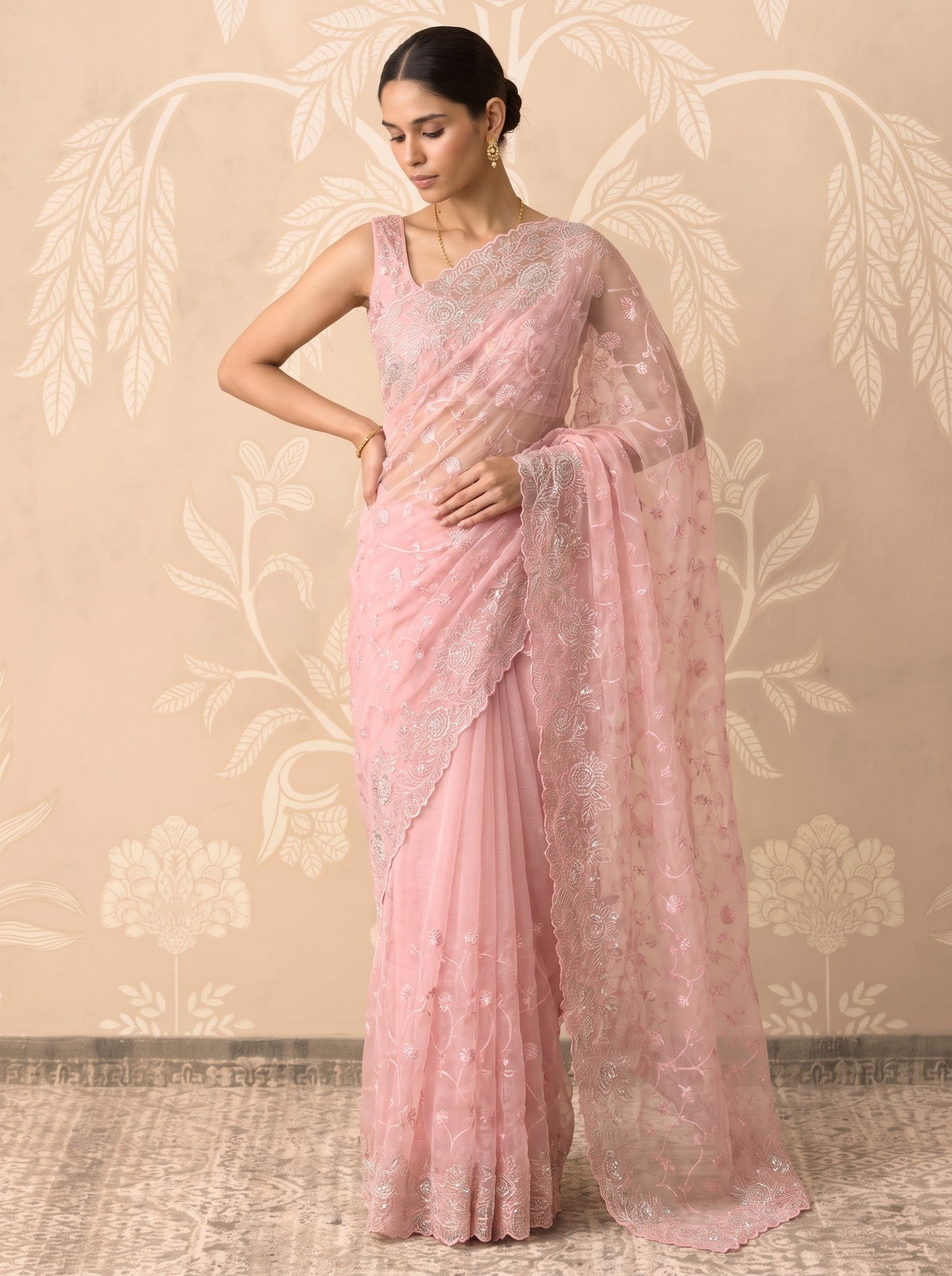 Baby Pink Organza Party Wear Saree