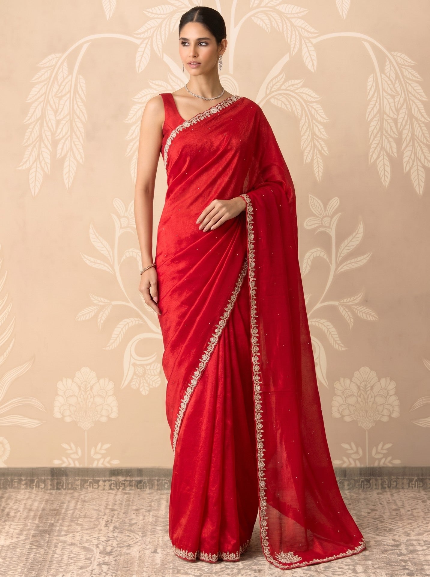 Red Jimmy Choo Hand Work Party Wear Saree