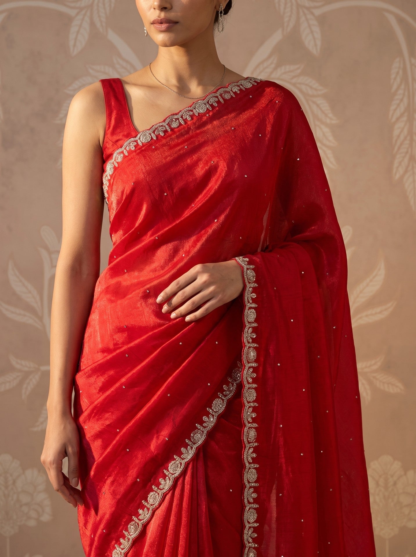 Red Jimmy Choo Hand Work Party Wear Saree