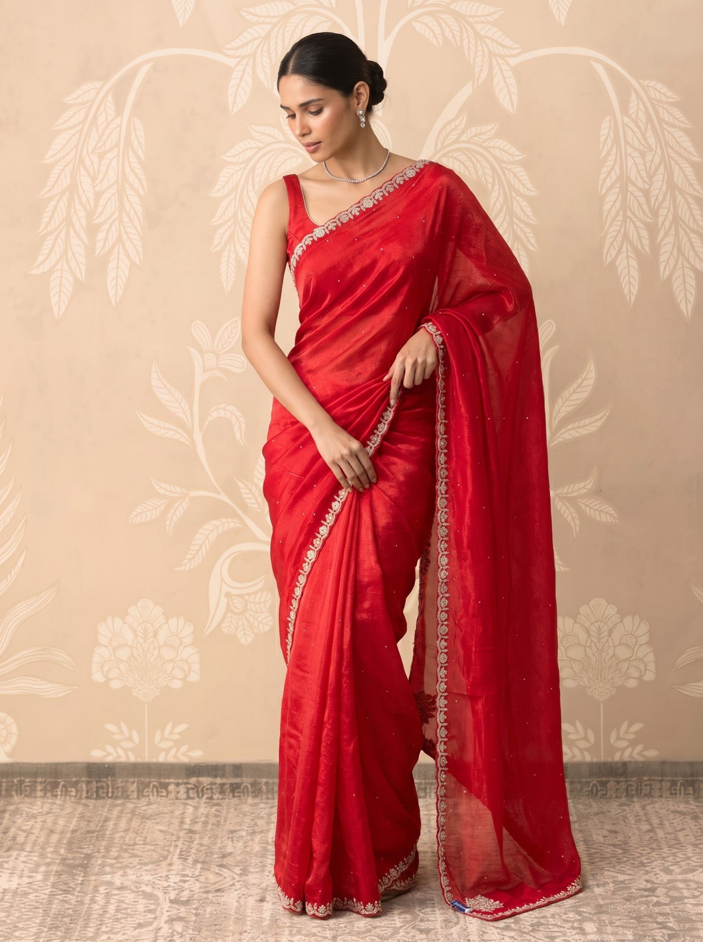 Red Jimmy Choo Hand Work Party Wear Saree