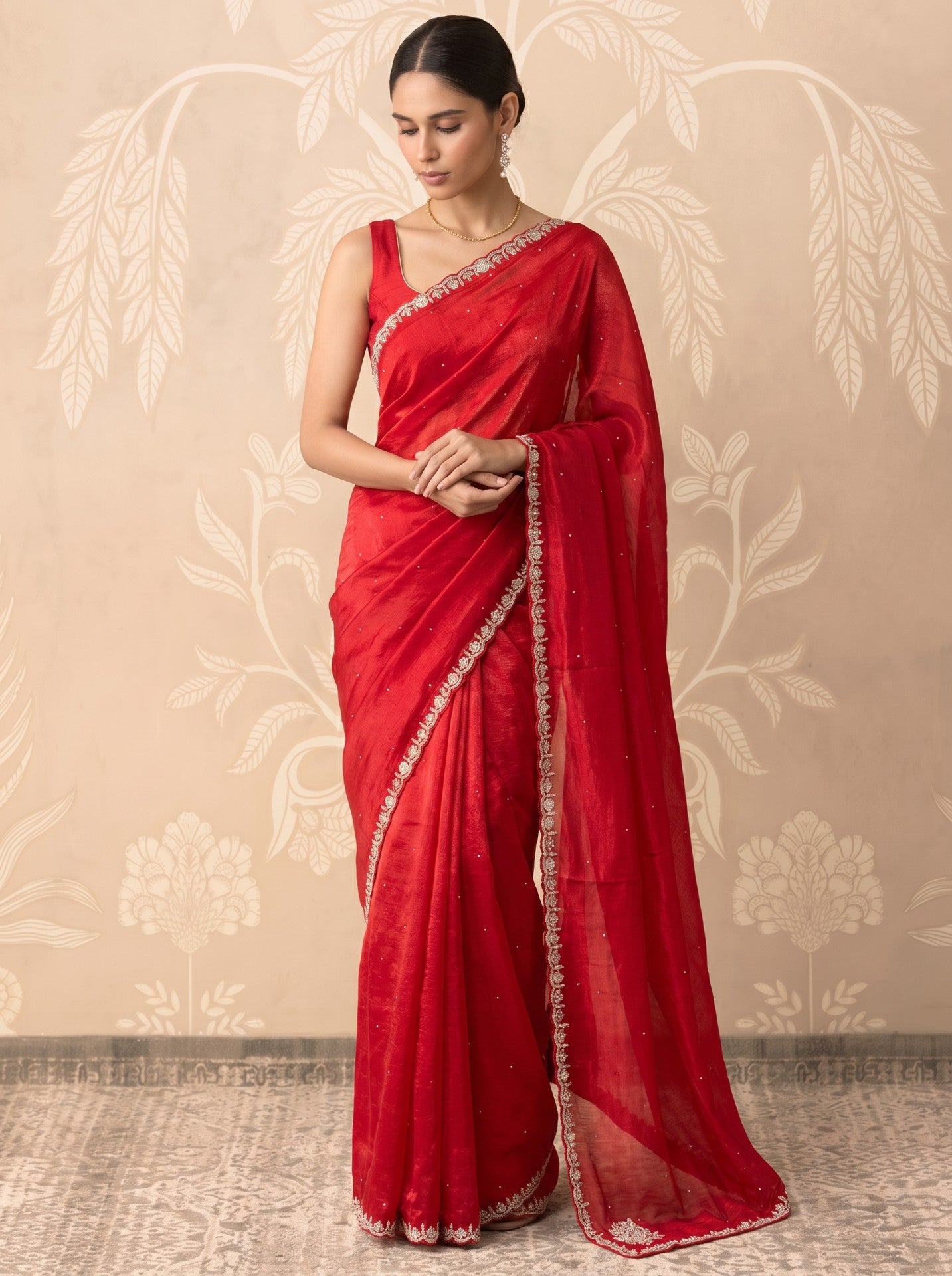 Red Jimmy Choo Hand Work Party Wear Saree