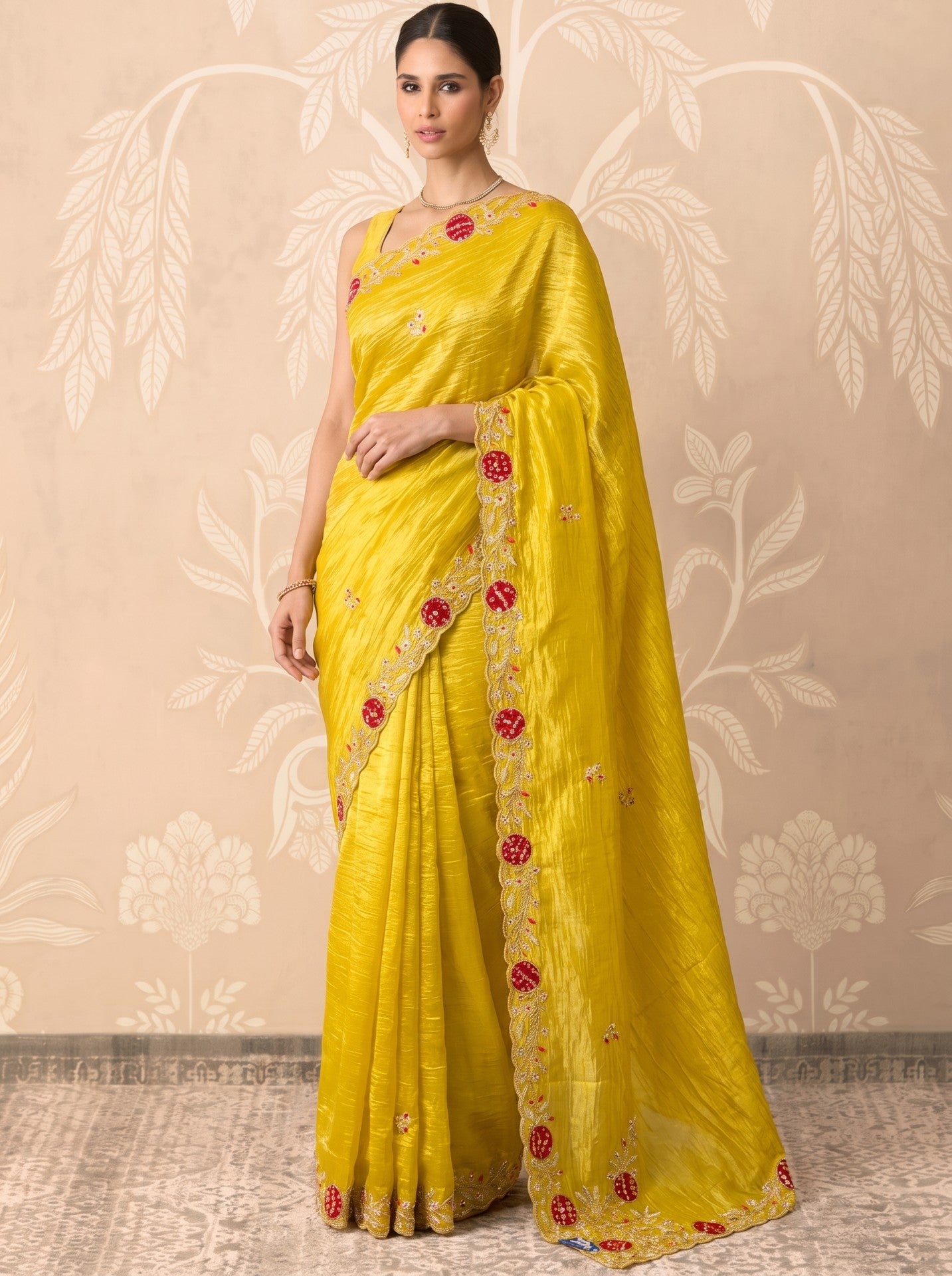 Yellow Tissue Zari Work Silk Saree