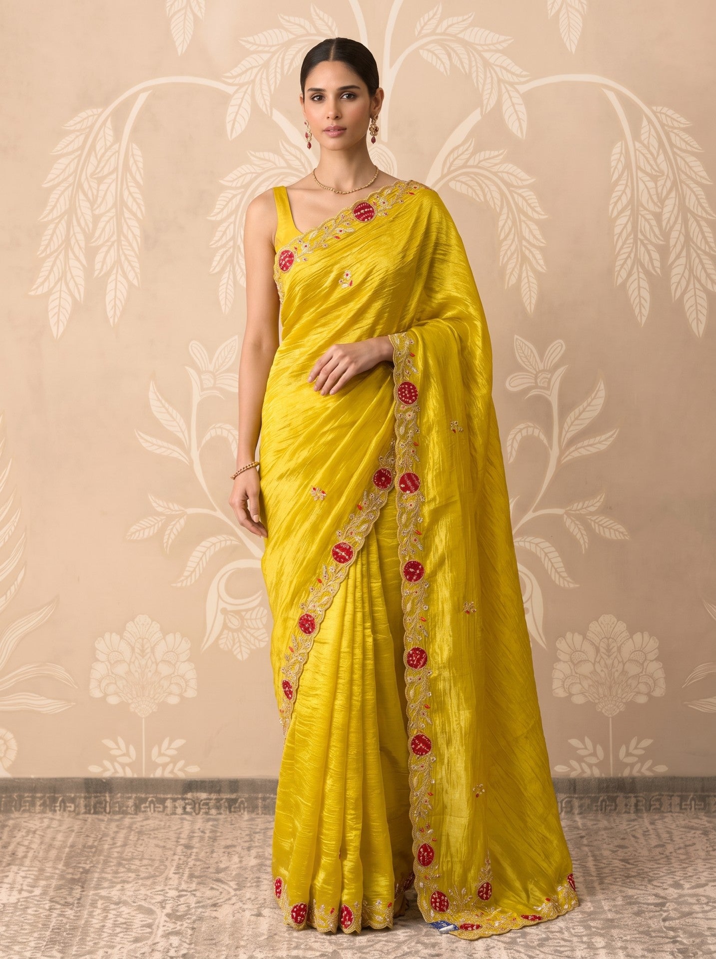 Yellow Tissue Zari Work Silk Saree