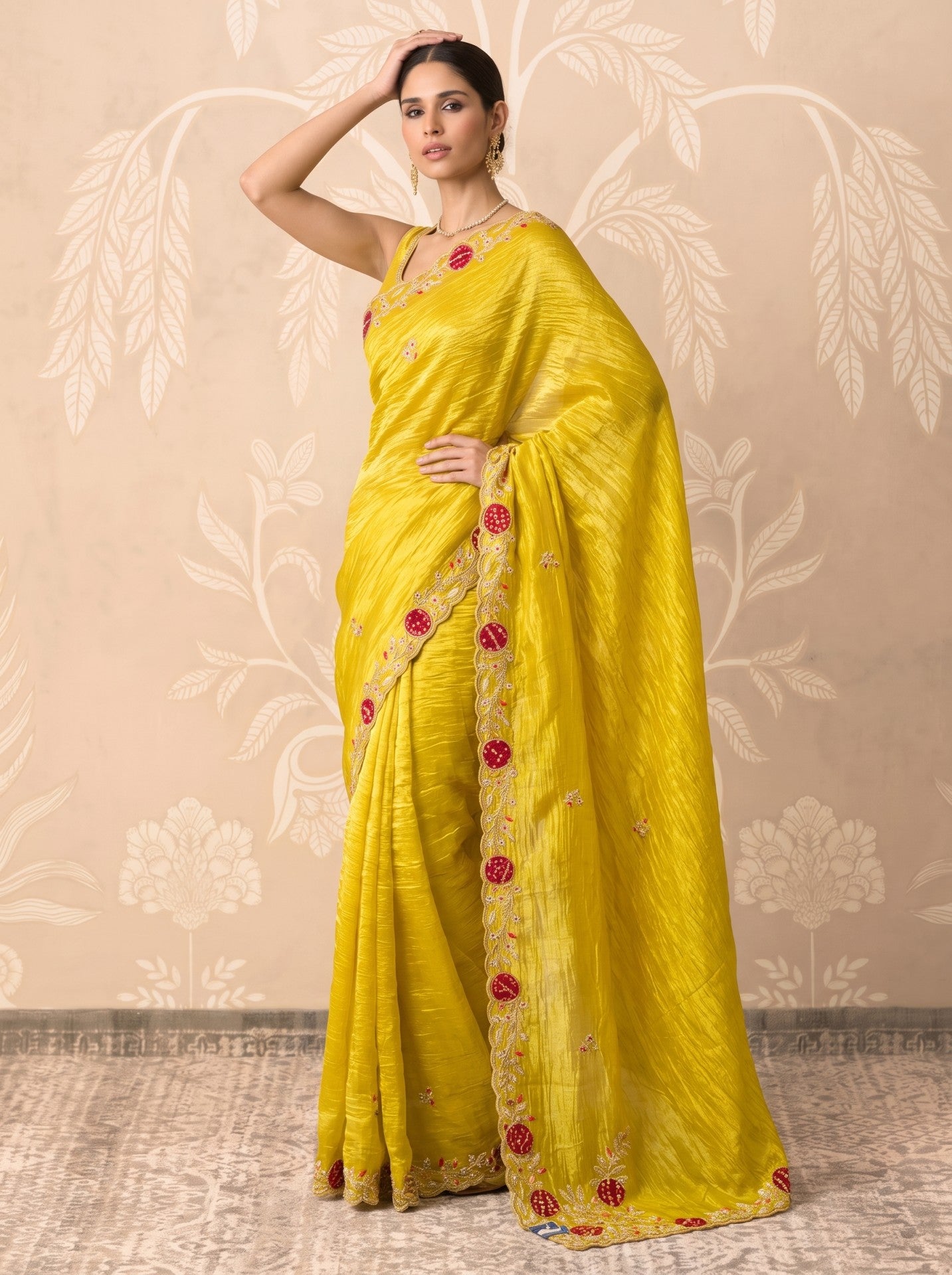 Yellow Tissue Zari Work Silk Saree