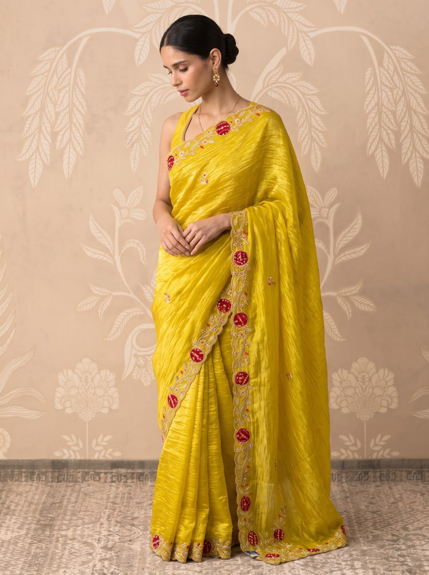 Yellow Tissue Zari Work Silk Saree