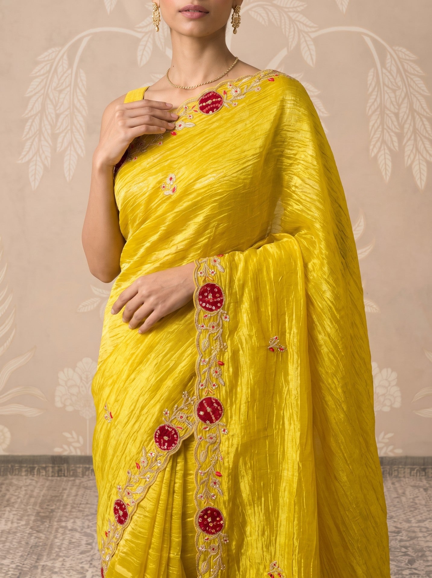 Yellow Tissue Zari Work Silk Saree
