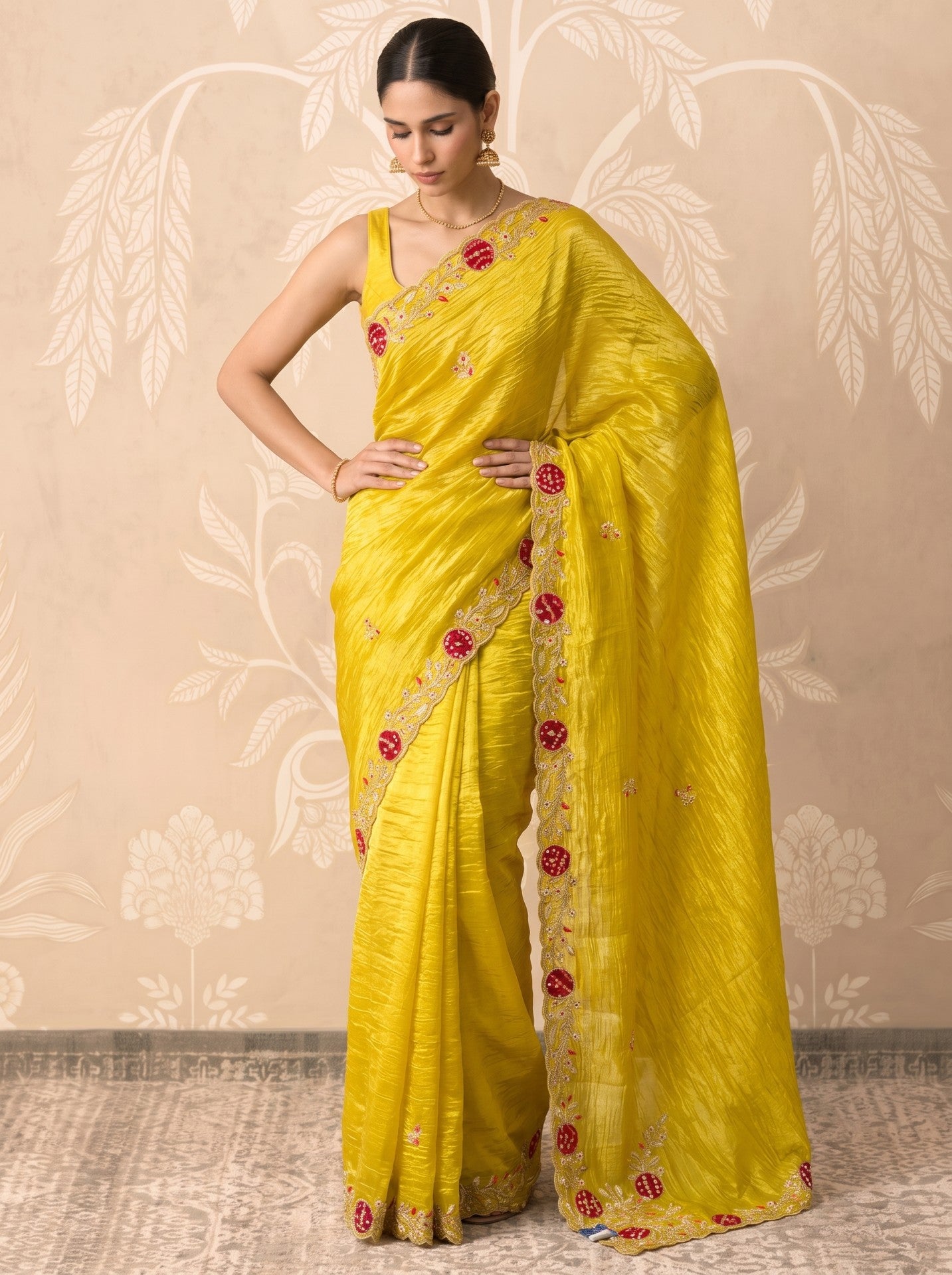 Yellow Tissue Zari Work Silk Saree