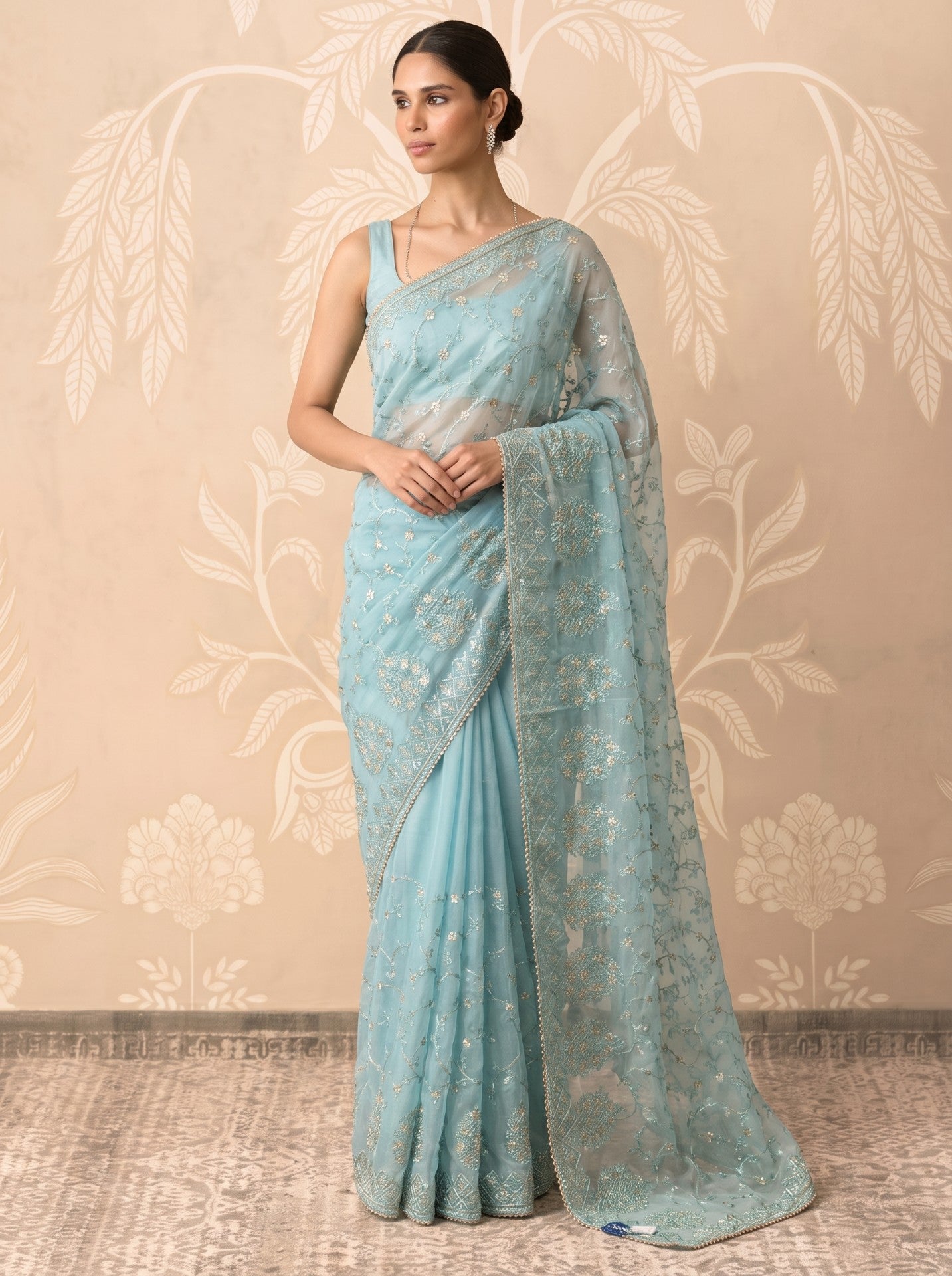 Sky Blue Organza Party Wear Saree