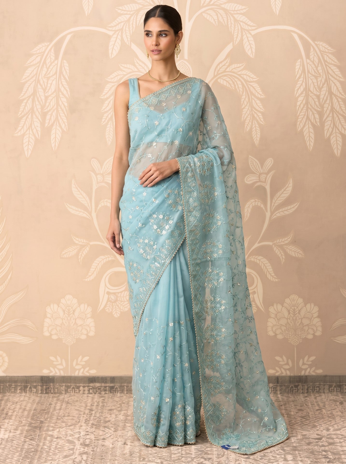 Sky Blue Organza Party Wear Saree