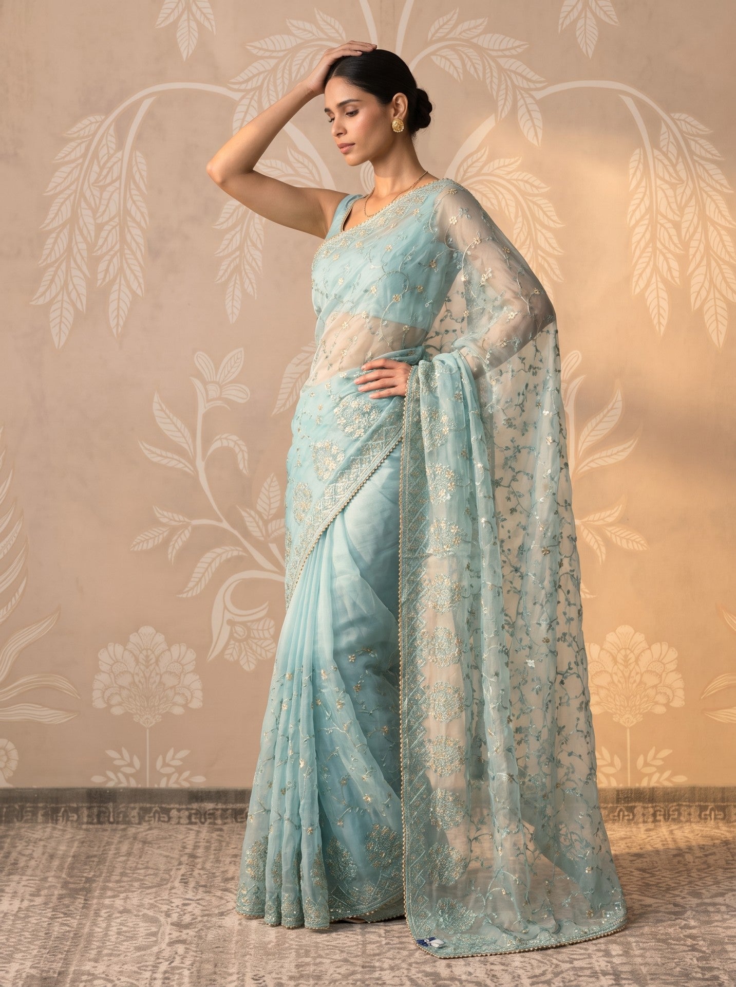 Sky Blue Organza Party Wear Saree