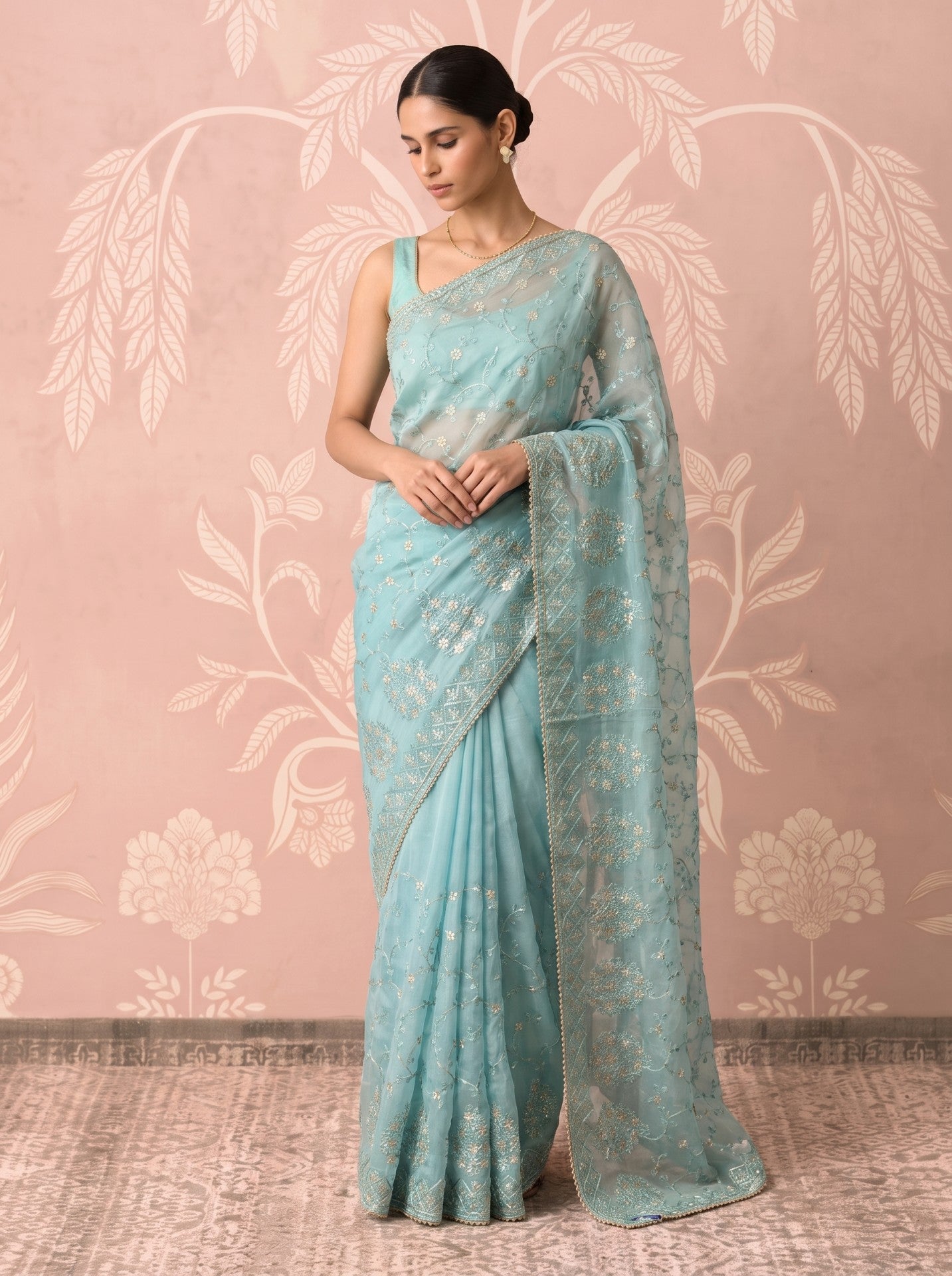 Sky Blue Organza Party Wear Saree