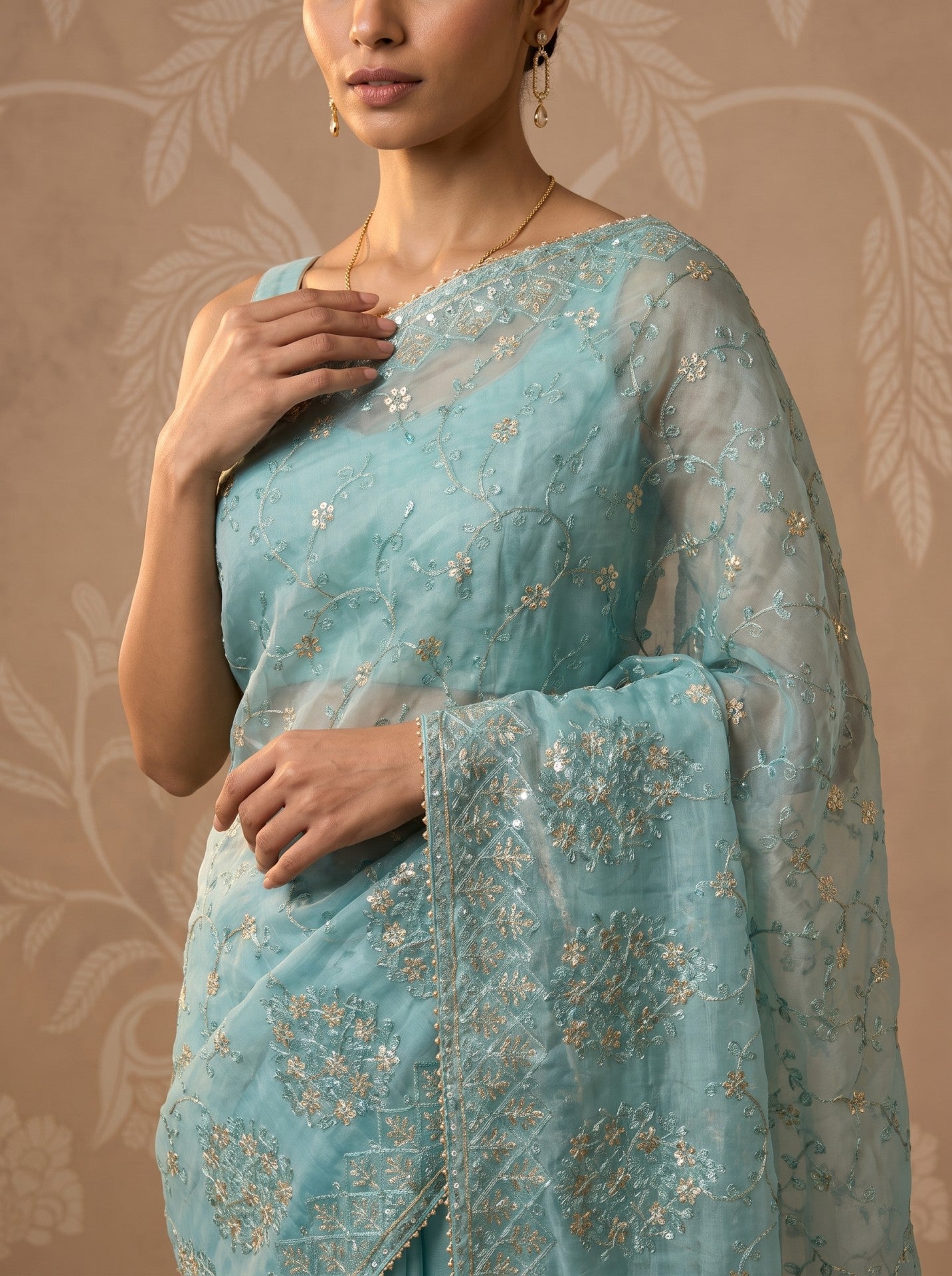 Sky Blue Organza Party Wear Saree