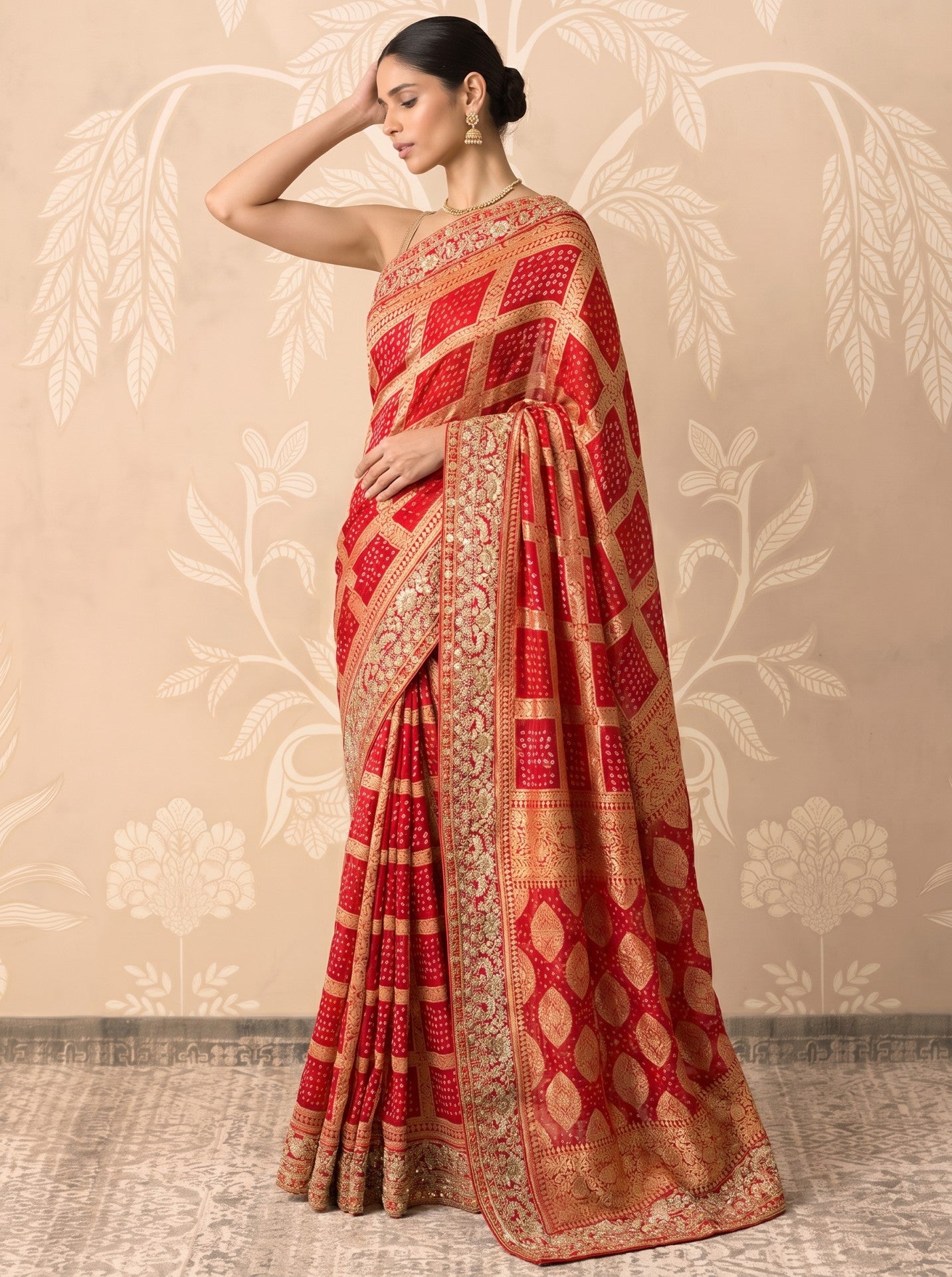 Red Kadi Jorjat Plan Silk Saree