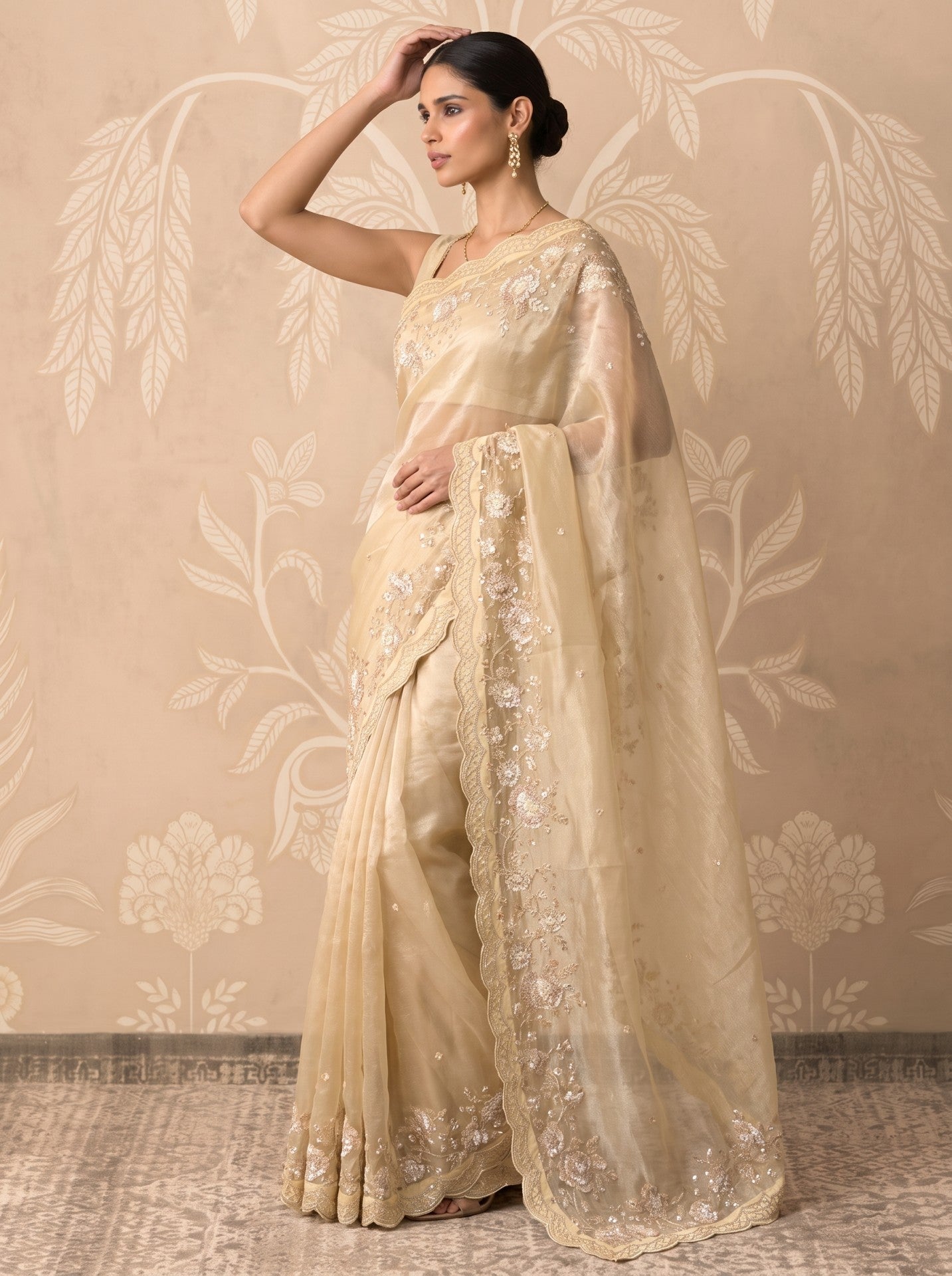 Golden Tissue Zardozi Work Festive Saree