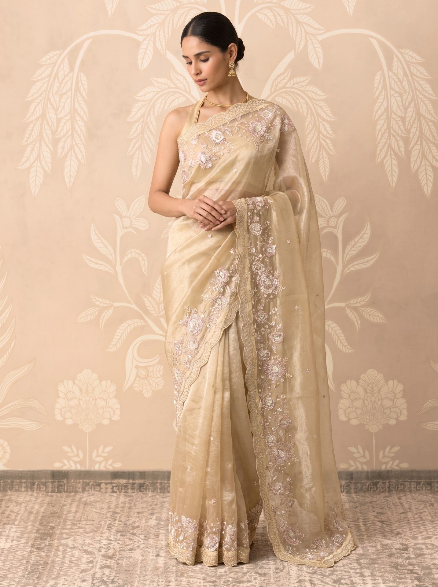 Golden Tissue Zardozi Work Festive Saree