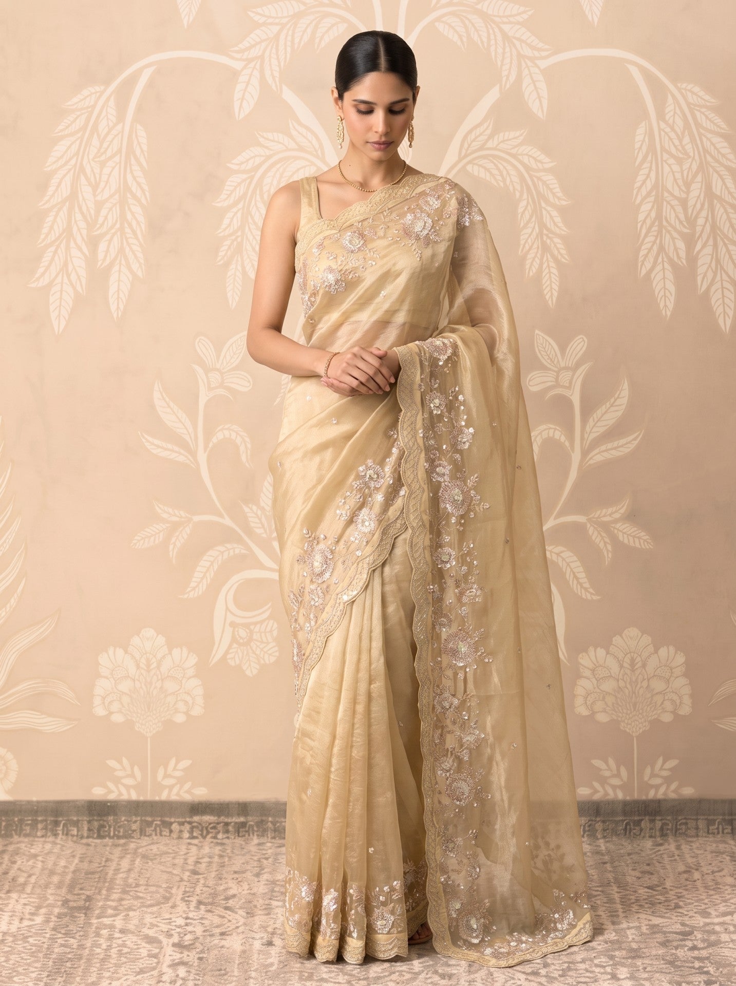 Golden Tissue Zardozi Work Festive Saree