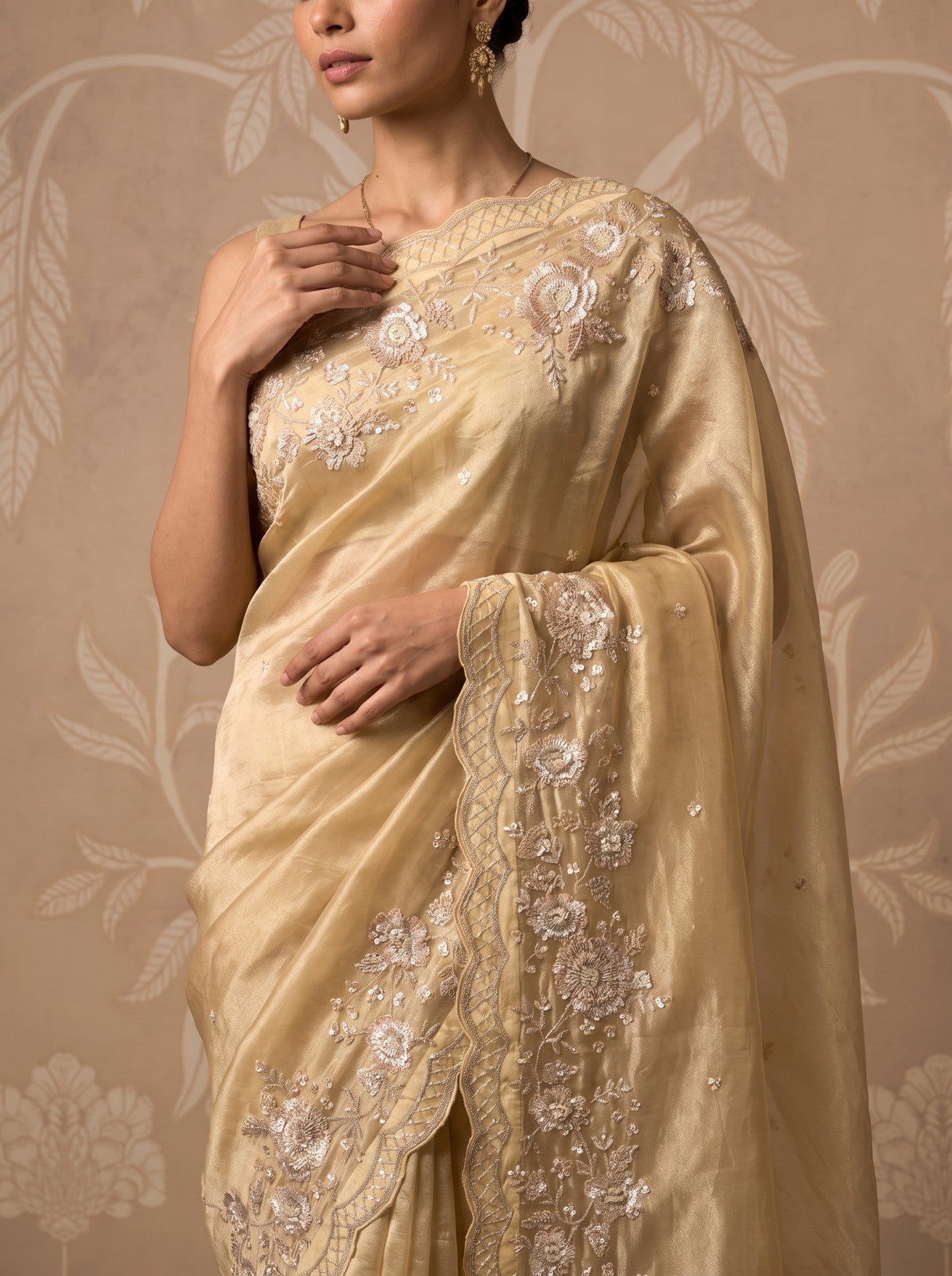 Golden Tissue Zardozi Work Festive Saree