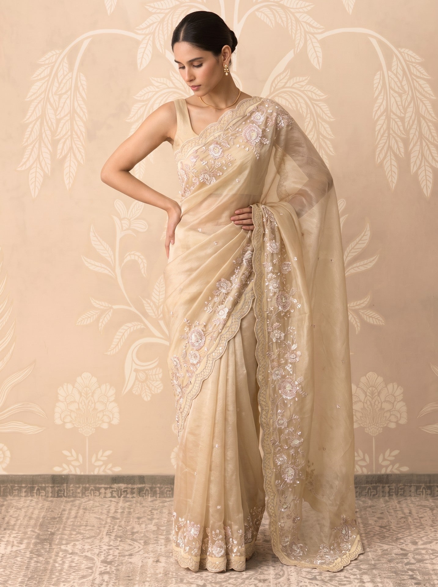 Golden Tissue Zardozi Work Festive Saree