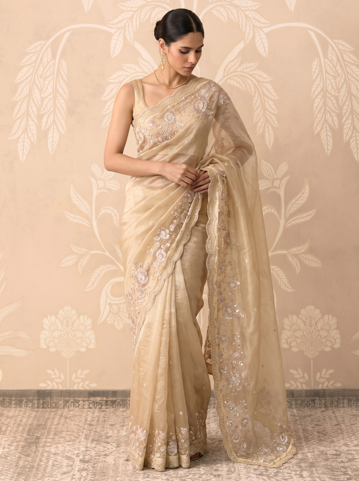Golden Tissue Zardozi Work Festive Saree