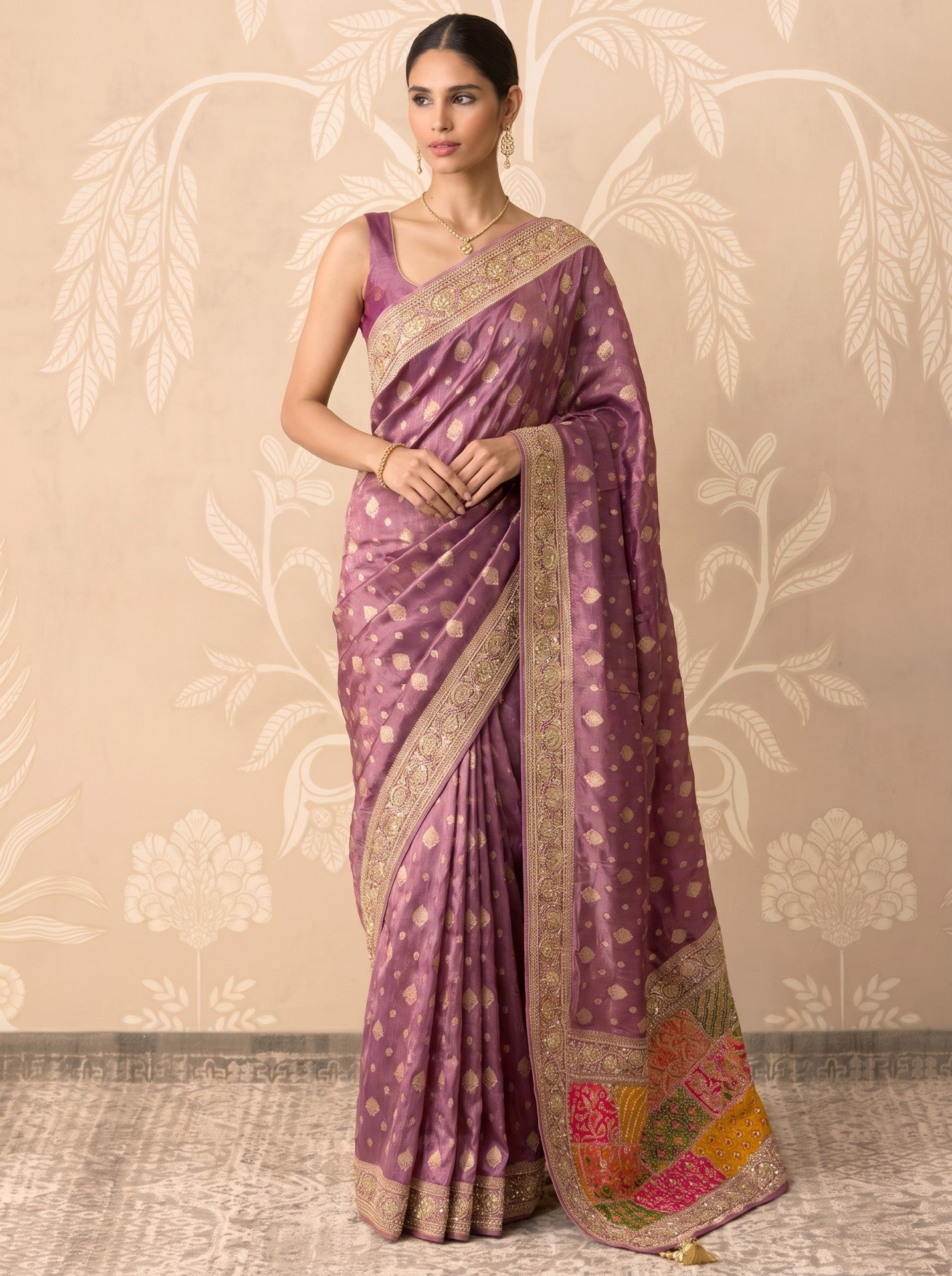 Onion Pink Zardozi Work Designer Silk Party Wear Saree for Women