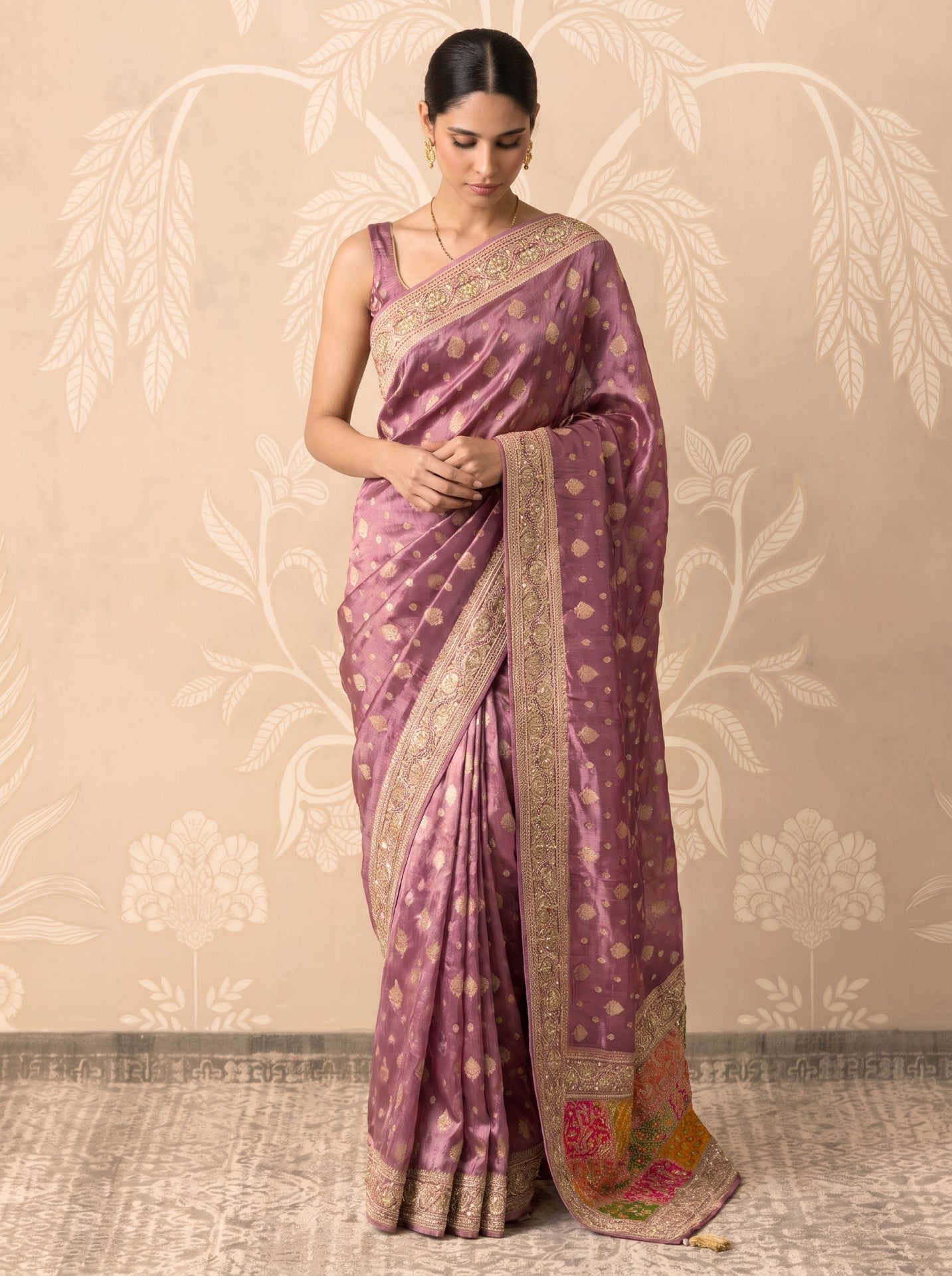 Onion Pink Zardozi Work Designer Silk Party Wear Saree for Women