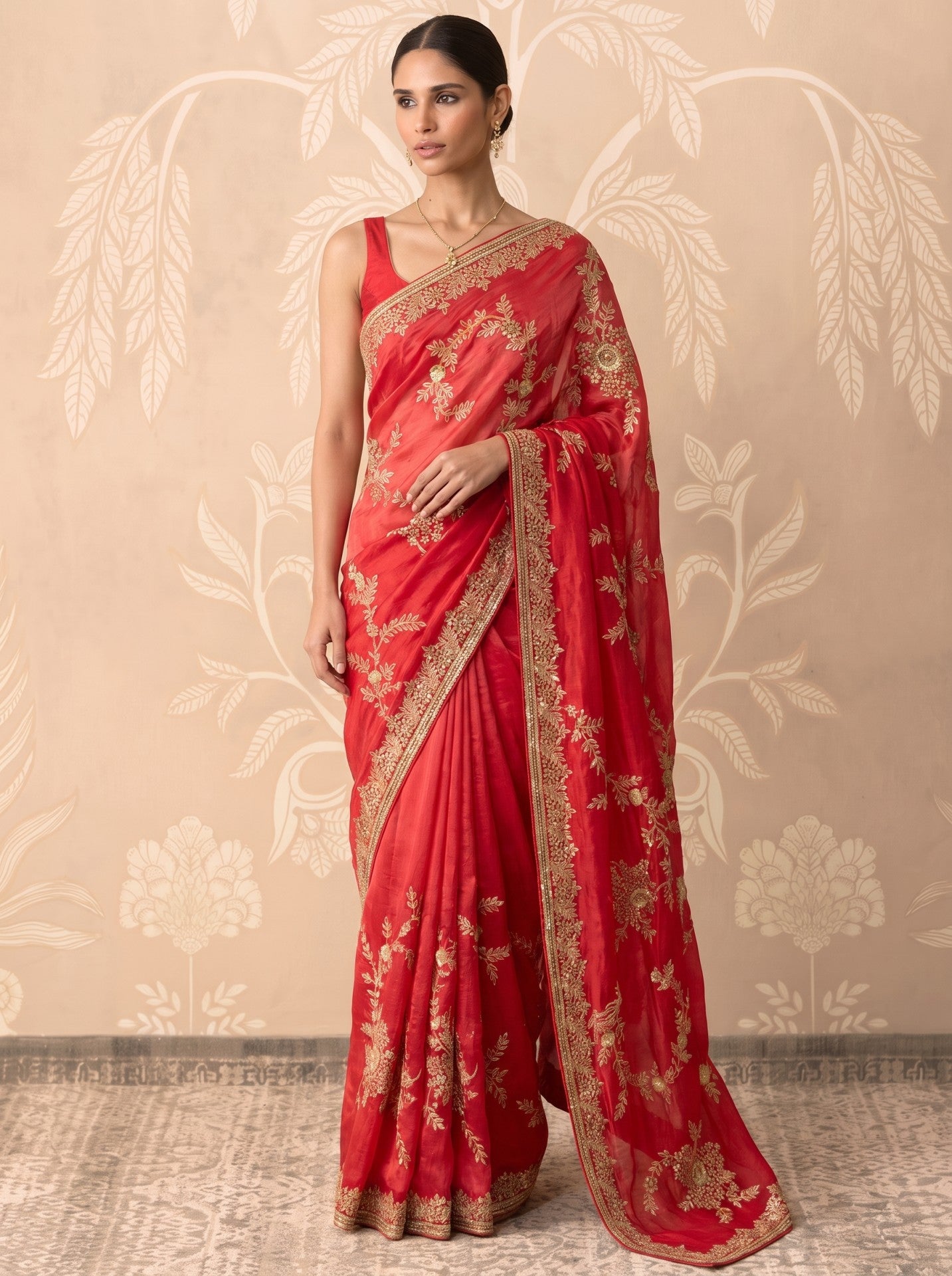 Women's Red Silk Saree with Gota Patti Work