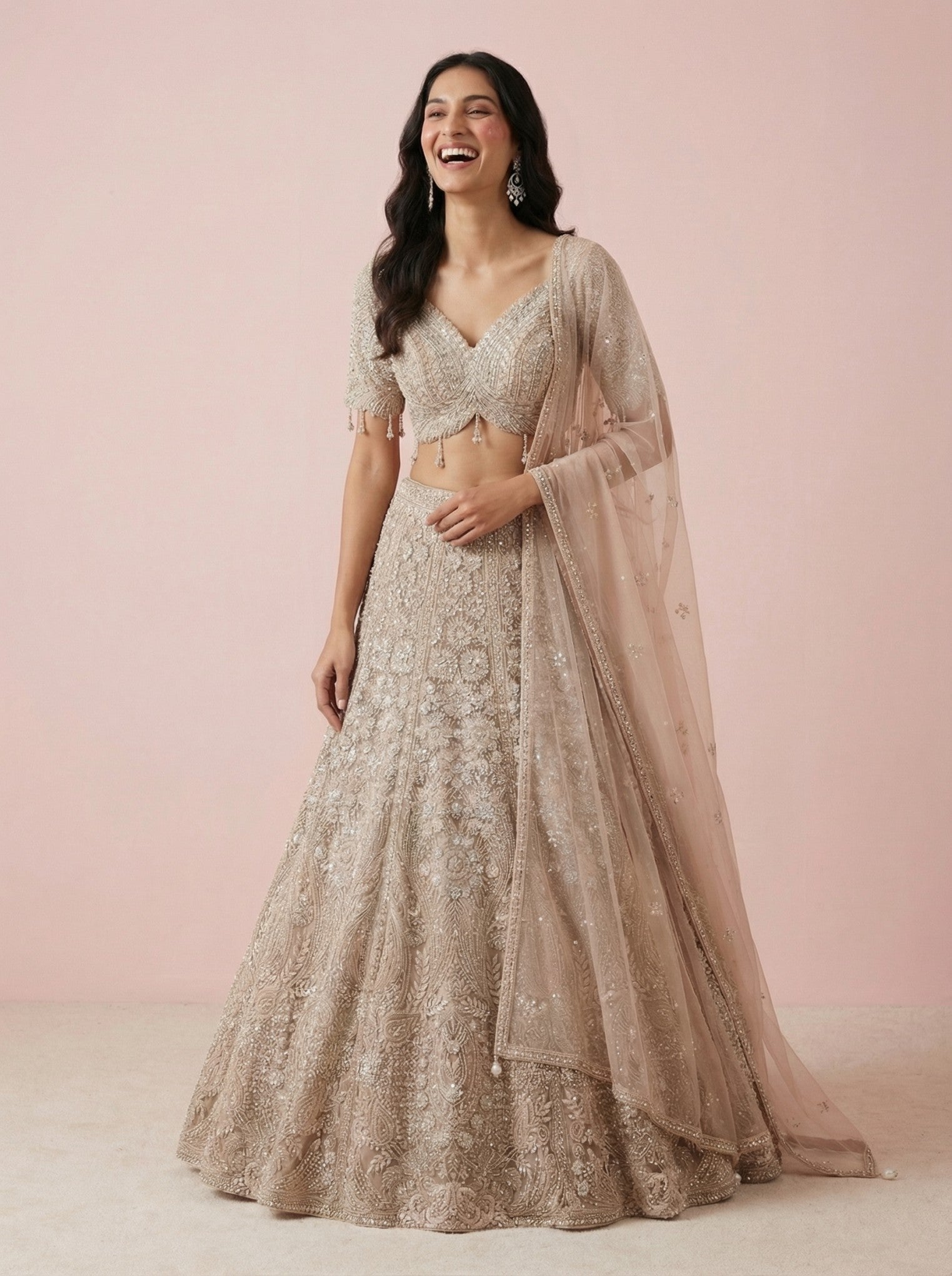 Light Pink Embroidered Festive Lehenga
