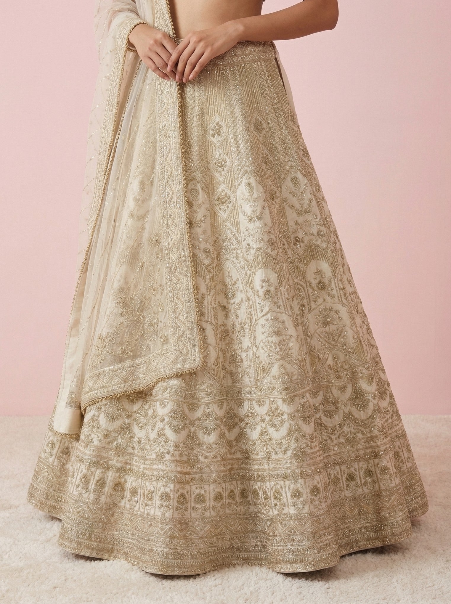 Ivory Hand Embroidered Bridal Lehenga