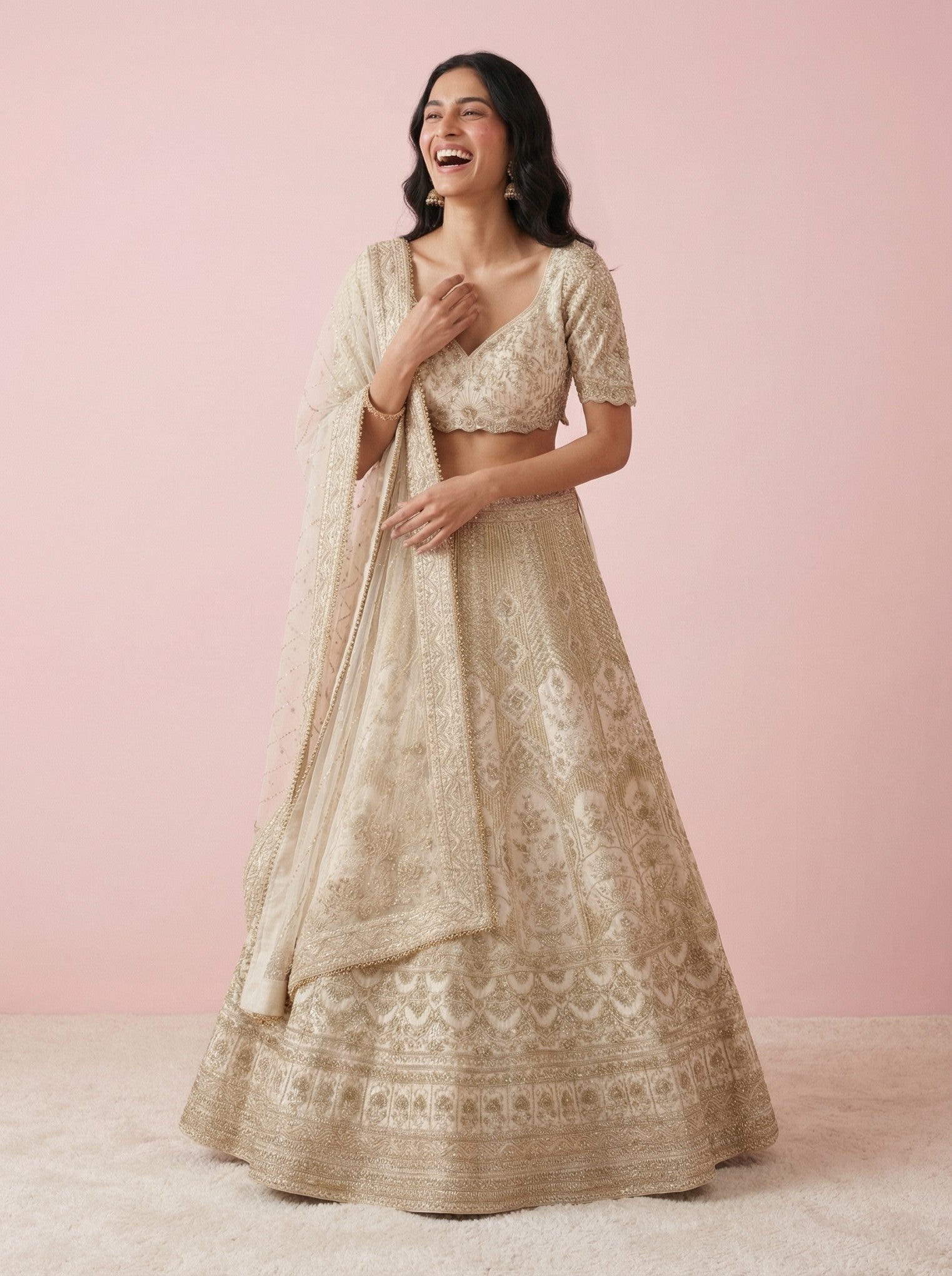 Ivory Hand Embroidered Bridal Lehenga