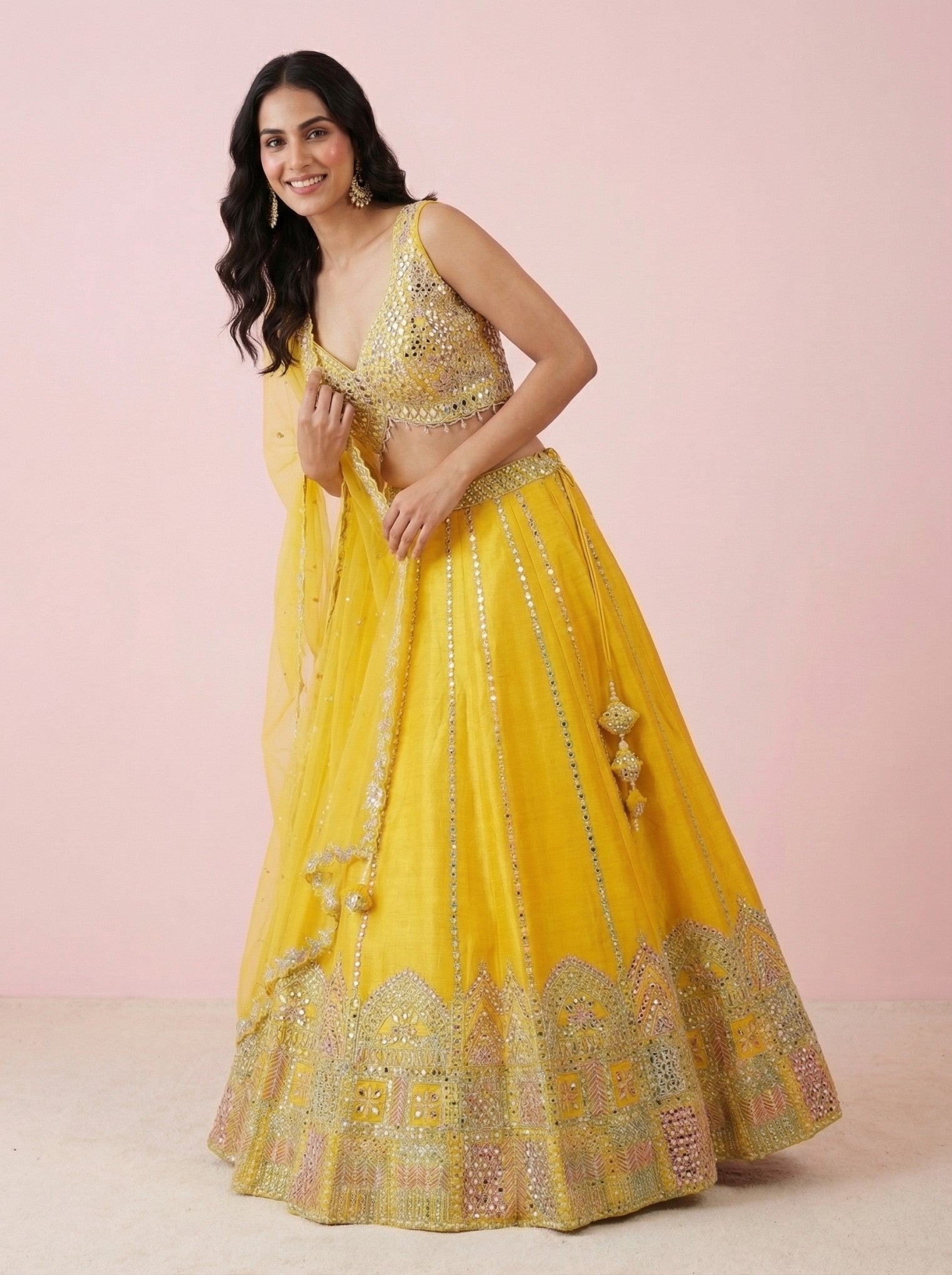Yellow Raw Silk Designer Lehenga
